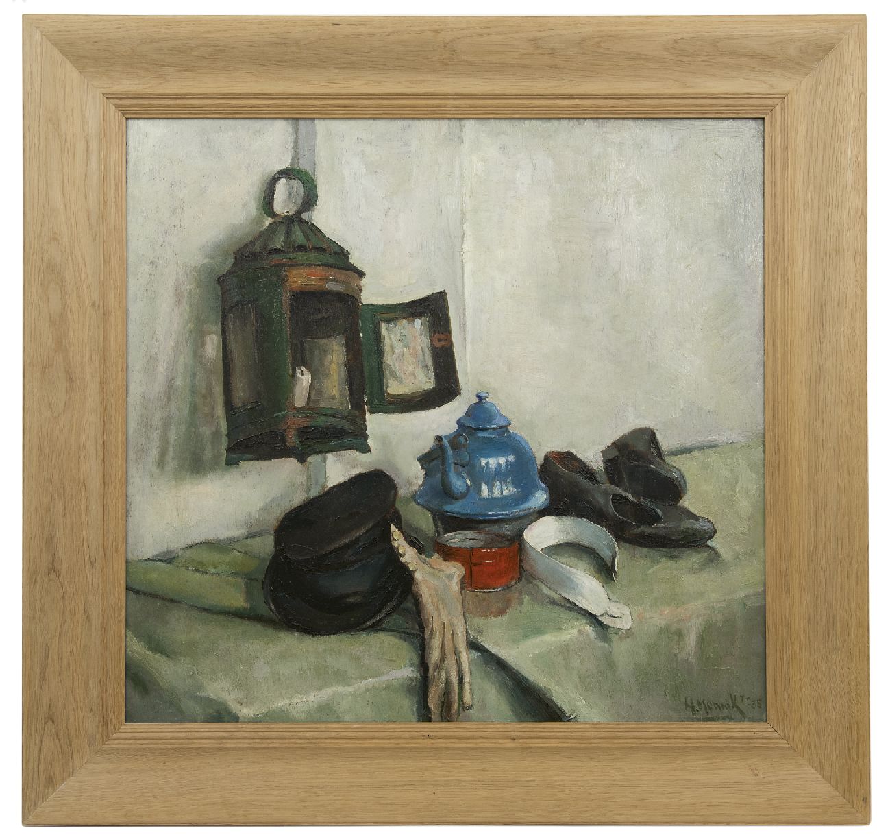 Munnik A.H.  | Andries Hendrik 'Henk' Munnik | Paintings offered for sale | A still life with a lantern and kettle, oil on panel 70.0 x 73.3 cm, signed l.r. and dated '35