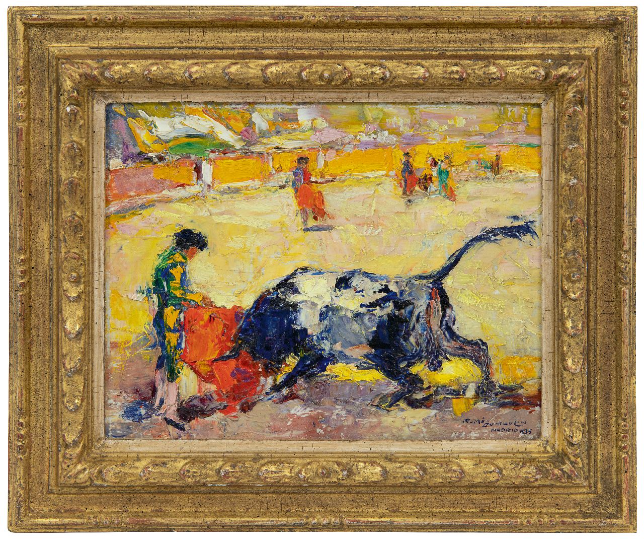 Dumoulin R.  | Roméo Dumoulin, The bullfight, oil on canvas 17.2 x 22.3 cm, signed l.r. and dated 1935