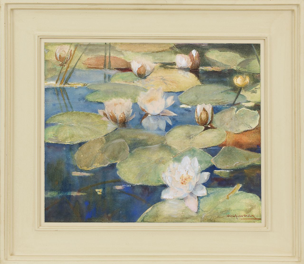 Beek B.A. van | Bernardus Antonie van Beek, Water lilies, watercolour on paper 46.3 x 55.8 cm, signed l.r.