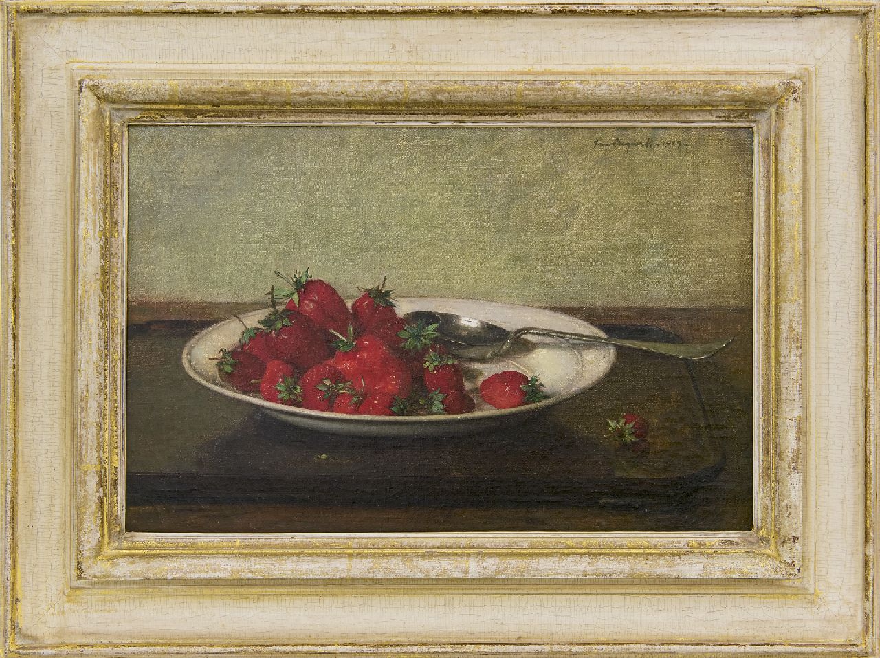 Bogaerts J.J.M.  | Johannes Jacobus Maria 'Jan' Bogaerts, A still life with strawberries on earthenware plate, oil on canvas 27.1 x 41.4 cm, signed u.r. and dated 1929