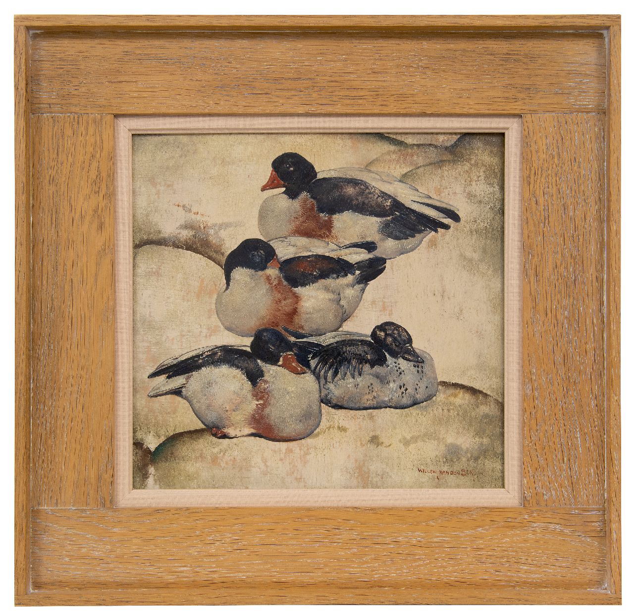 Berg W.H. van den | 'Willem' Hendrik van den Berg | Paintings offered for sale | Four ducks, oil on panel 26.4 x 27.5 cm, signed l.r. and verso dated October 1935