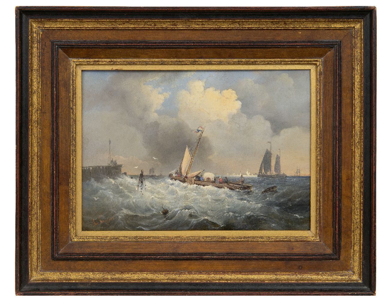 Kuijpers J.  | Jan Kuijpers | Paintings offered for sale | A ferryboat in stormy weather, oil on panel 19.2 x 26.0 cm, signed l.l. and painted ca. 1860, without frame