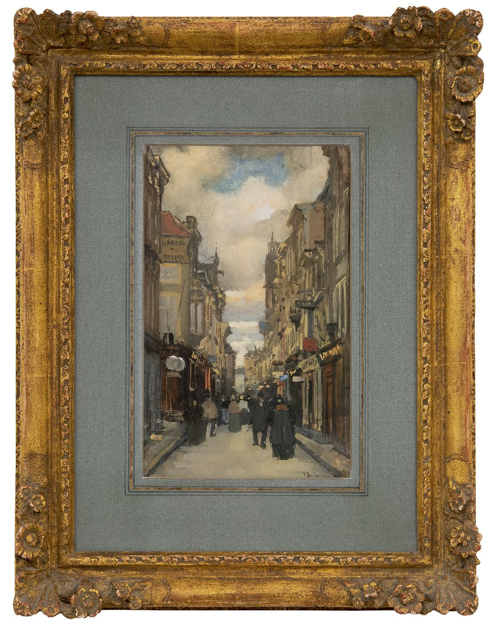 Arntzenius P.F.N.J.  | Pieter Florentius Nicolaas Jacobus 'Floris' Arntzenius, View on the Spuistraat, The Hague, watercolour and gouache on paper 24.6 x 15.8 cm, signed l.r.