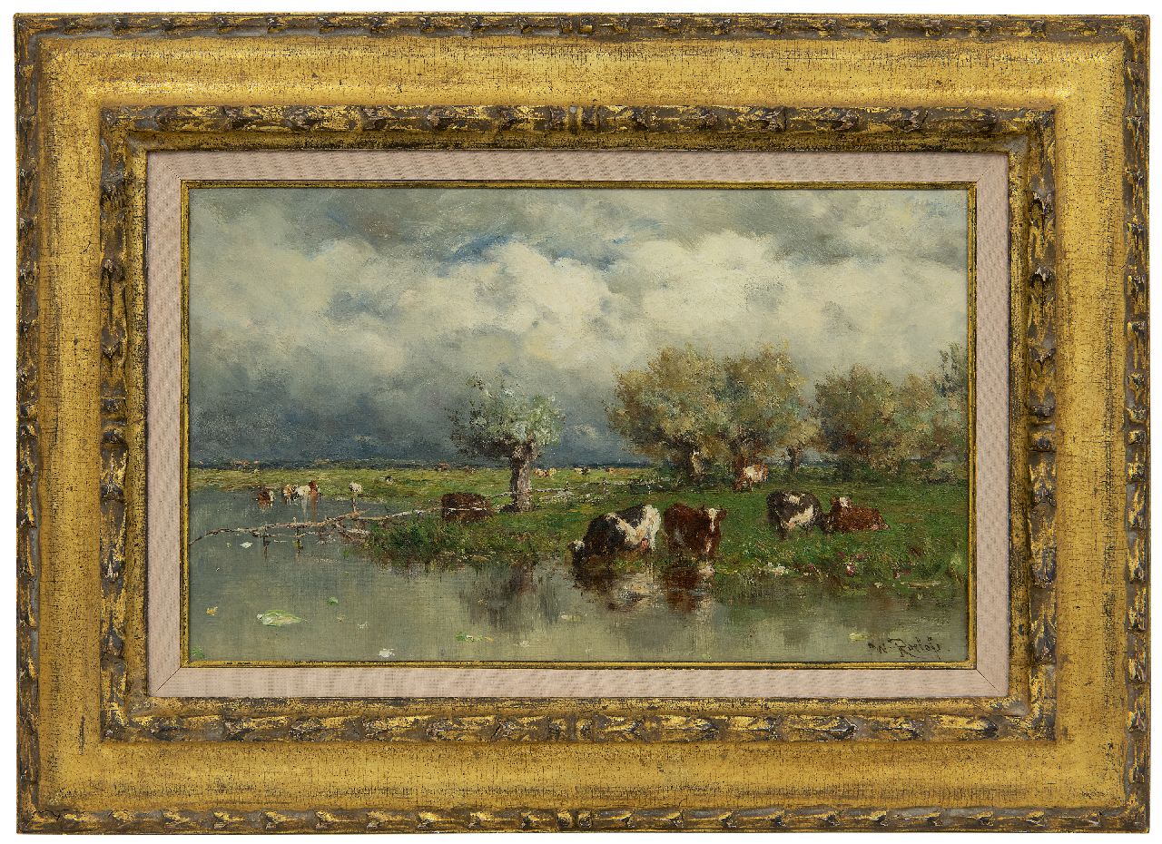Roelofs W.  | Willem Roelofs, Cows in a water landscape, oil on canvas 24.2 x 38.9 cm, signed l.r. and painted ca. 1880