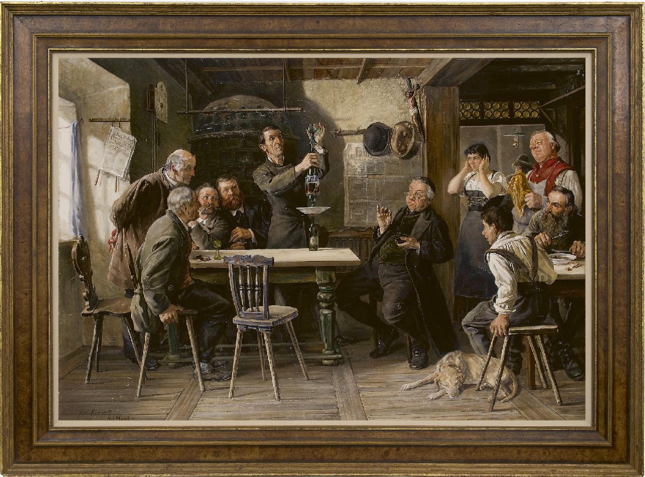 Kleinert J.E.  | Joseph Edgar Kleinert, A trick, oil on canvas 70.1 x 100.1 cm, signed l.l. and dated 1886 'München'