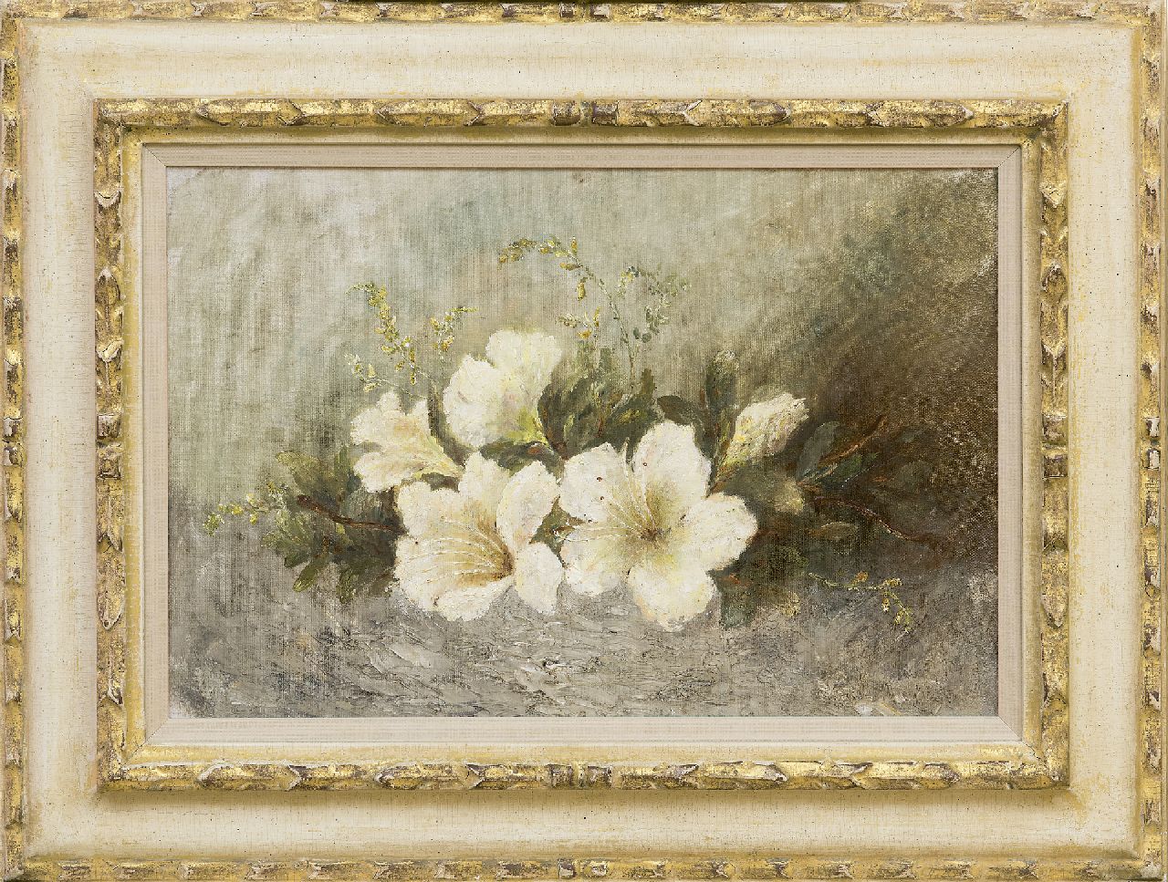 Booms W.C.G.  | Wilhelmine Christine Gerardine Booms, Flower still life, oil on canvas laid down on panel 27.5 x 40.5 cm