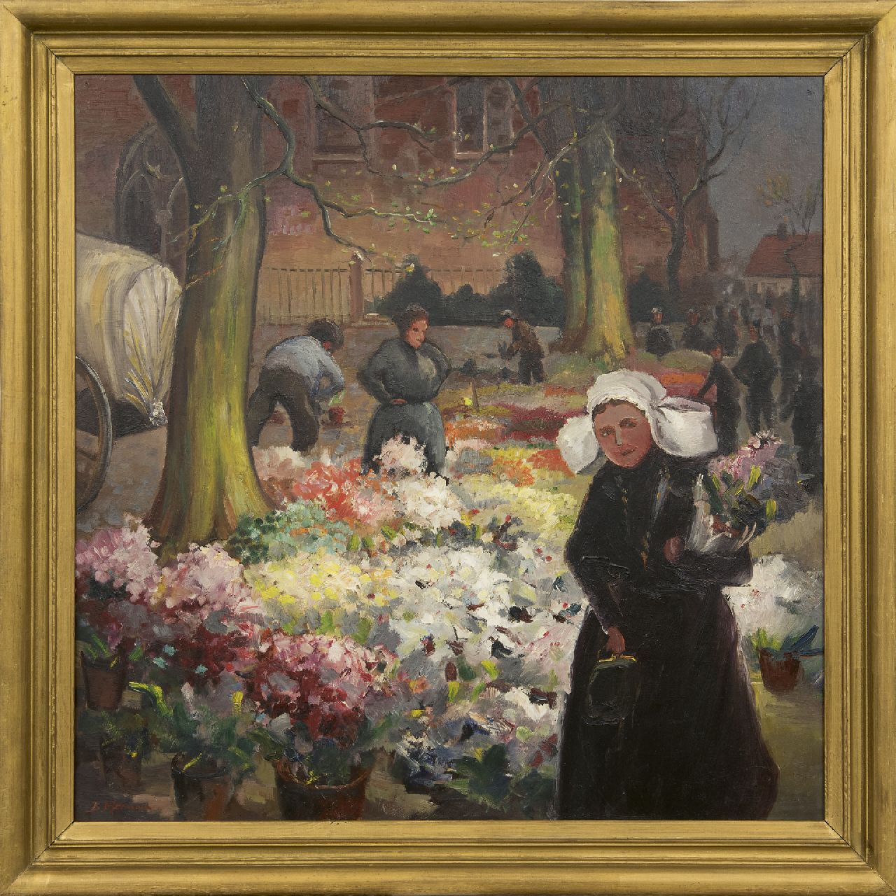 Moonen B.F.A.  | Bernardus Franciscus Aloijsius ‘Ben’ Moonen | Paintings offered for sale | Flower market, oil on panel 80.3 x 80.0 cm, signed l.l.