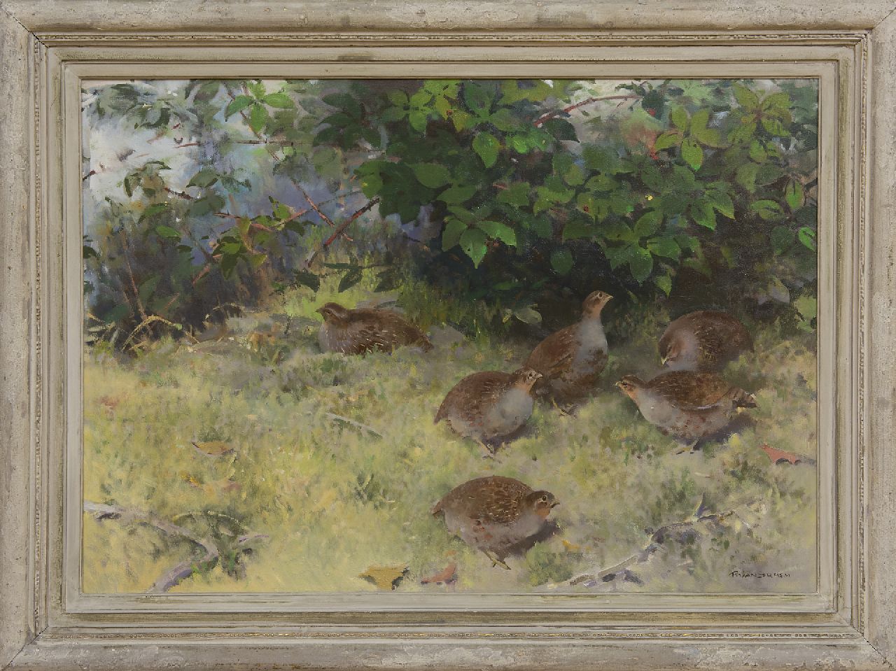 Hem P. van der | Pieter 'Piet' van der Hem, Partridges in the wood, oil on canvas 75.6 x 109.5 cm, signed l.r.