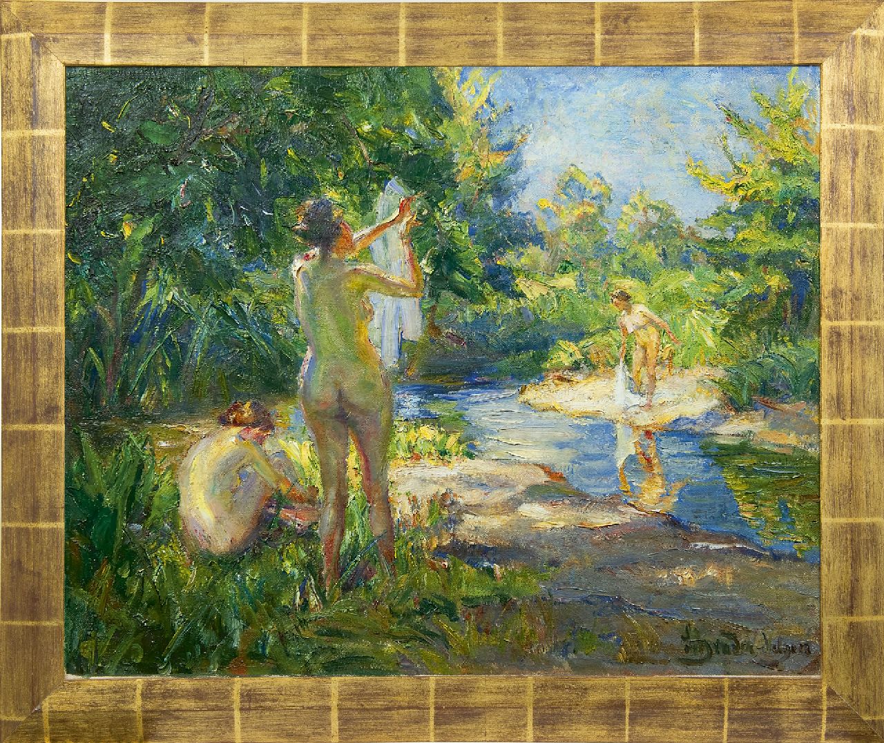 Schrader-Velgen C.H.  | Carl Hans Schrader-Velgen, Three bathing women, oil on canvas 65.4 x 79.9 cm, signed l.r.