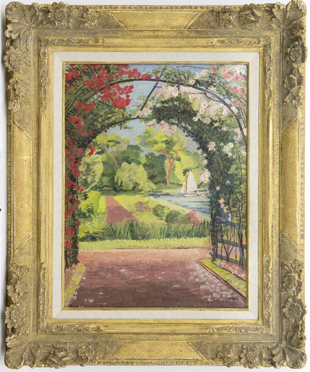 Bieling H.F.  | Hermann Friederich 'Herman' Bieling | Paintings offered for sale | Rose arbor in Plaswijckpark, Hillegersberg, oil on panel 39.3 x 30.7 cm, signed l.r. and dated '32