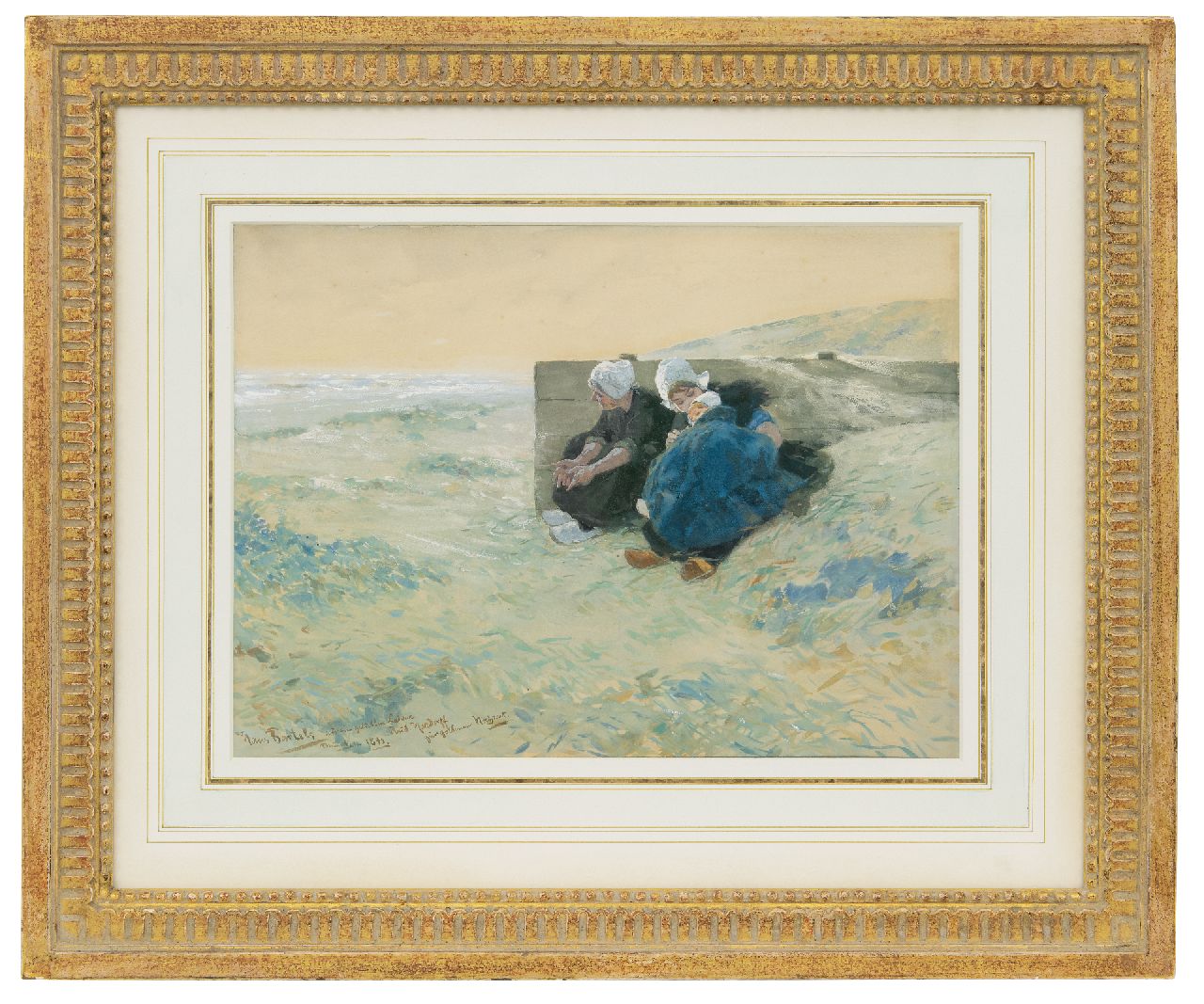 Bartels H. von | Hans von Bartels, Two women and a child in the dunes, gouache on paper 29.7 x 40.6 cm, signed l.l. and dated 'München 1893'