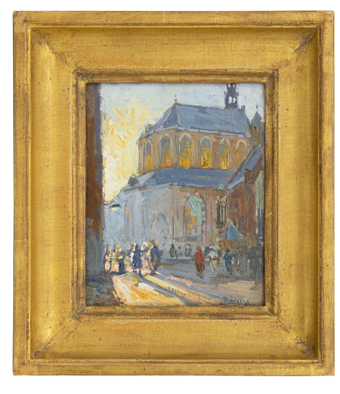Viegers B.P.  | Bernardus Petrus 'Ben' Viegers | Paintings offered for sale | Behind the Grote Kerk, Den Haag, oil on paper laid down on panel 18.2 x 14.5 cm, signed l.r.