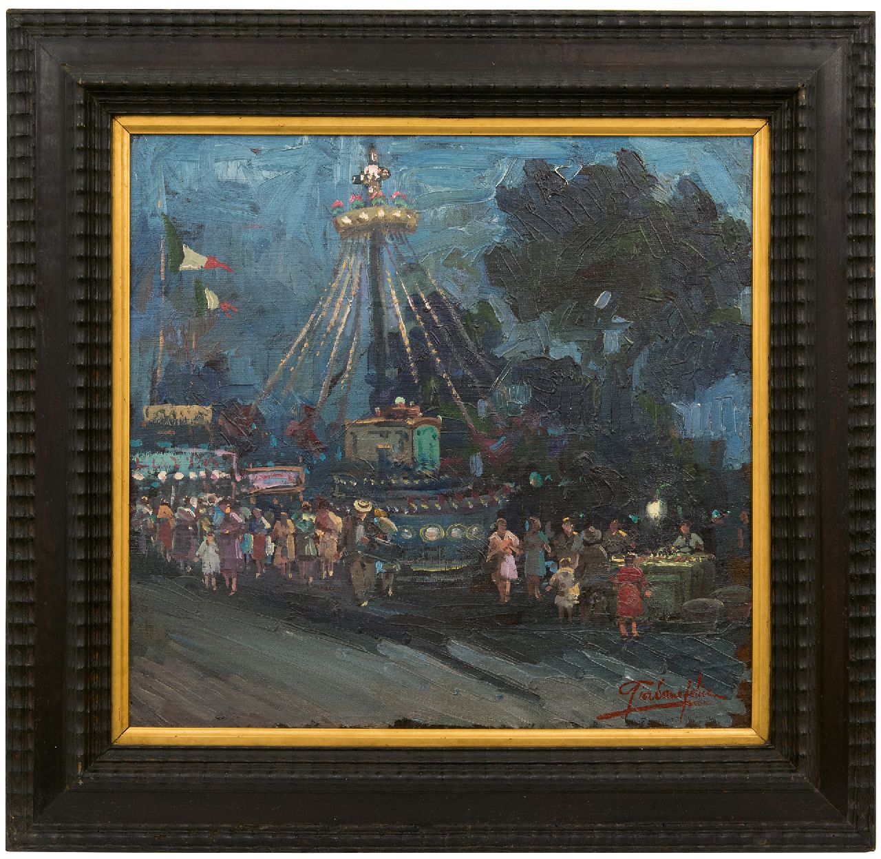 Giordano F.  | Felice Giordano | Paintings offered for sale | The merry-go-round by night, oil on canvas laid down on board 47.8 x 50.8 cm, signed l.r.