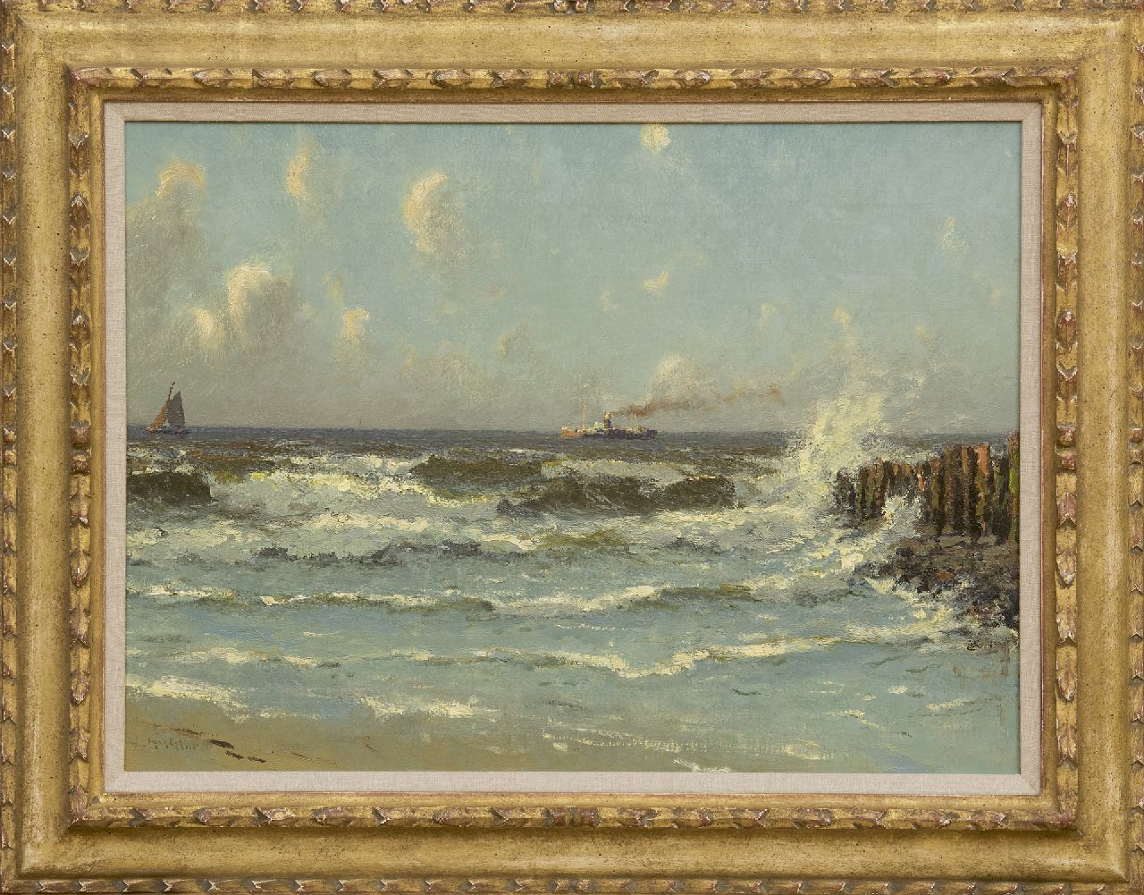 Dekker H.N.  | Henricus Nicolaas 'Henk' Dekker | Paintings offered for sale | Ships off the North Sea coast, oil on canvas 43.0 x 58.0 cm, signed l.l.