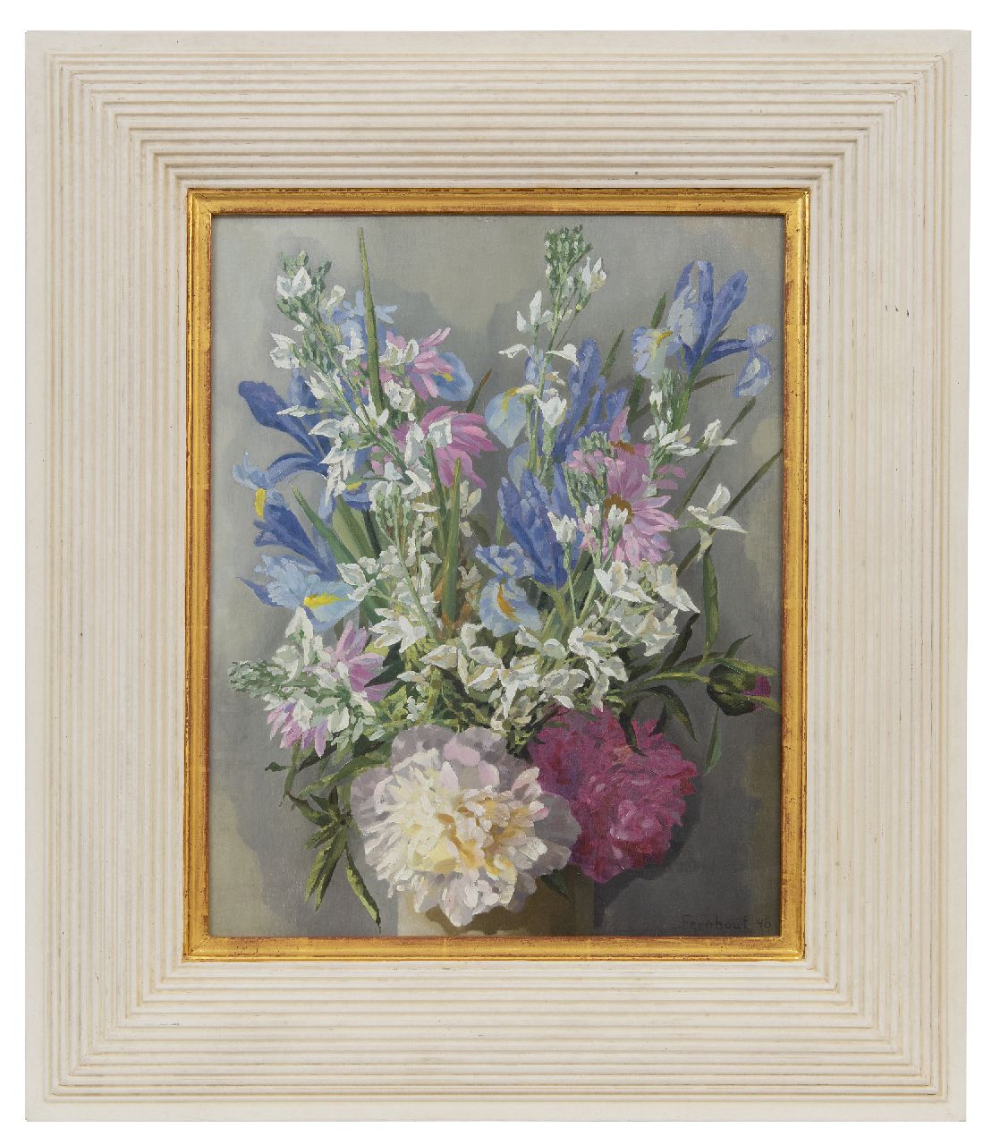 Fernhout E.R.J.  | 'Edgar' Richard Johannes Fernhout | Paintings offered for sale | A flower still life, oil on panel 40.8 x 31.7 cm, signed l.r. and dated '46