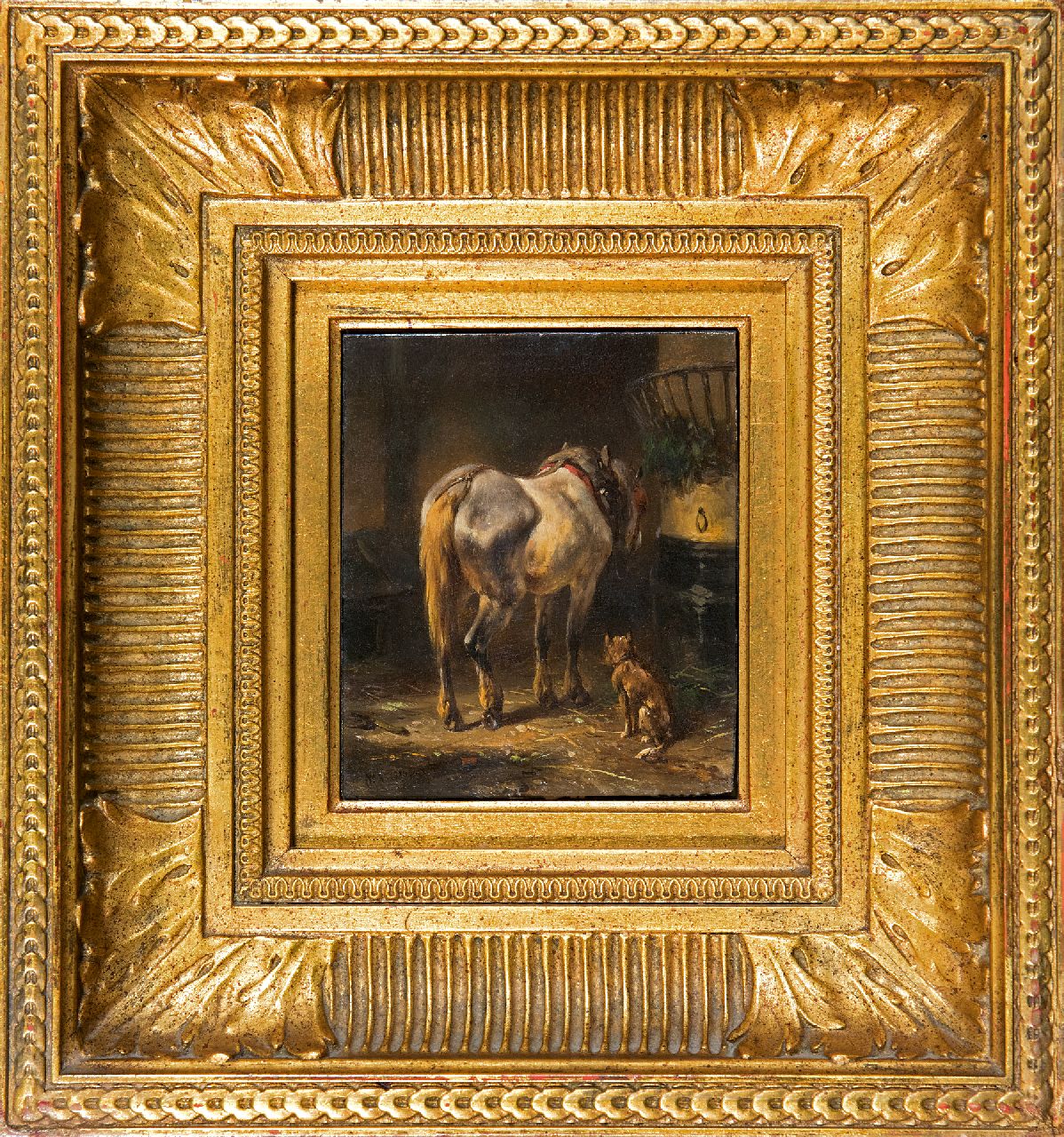 Verschuur W.  | Wouterus Verschuur, A grey in a stable, oil on panel 10.1 x 8.6 cm, signed l.l.