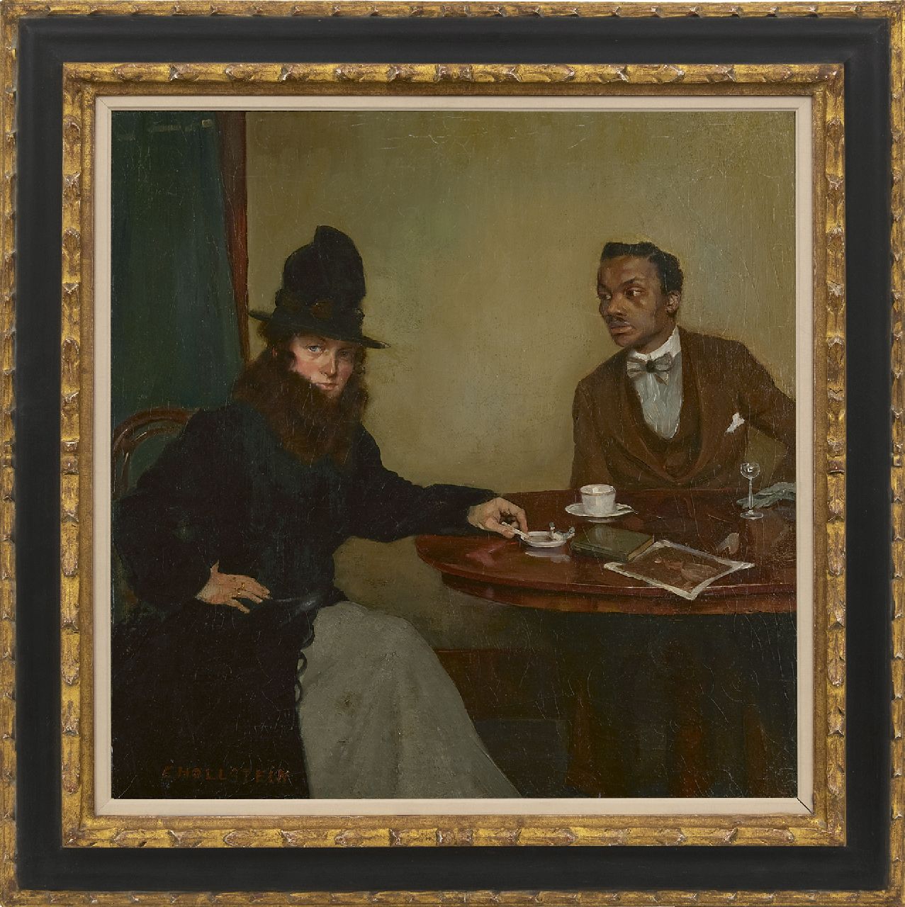 Hollstein E.  | Erwin Hollstein, Café, Paris, oil on canvas 51.8 x 51.1 cm, signed l.l.