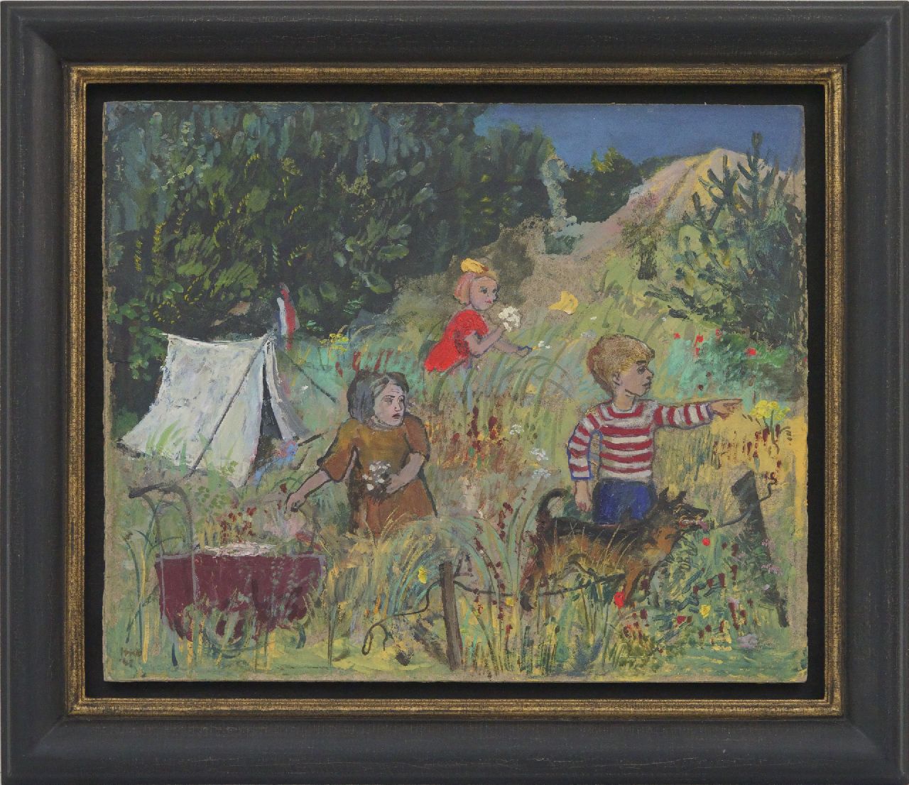 Kamerlingh Onnes H.H.  | 'Harm' Henrick Kamerlingh Onnes, Camping in the dunes, oil on eternite 33.0 x 40.1 cm, signed l.l. with monogram and dated '43