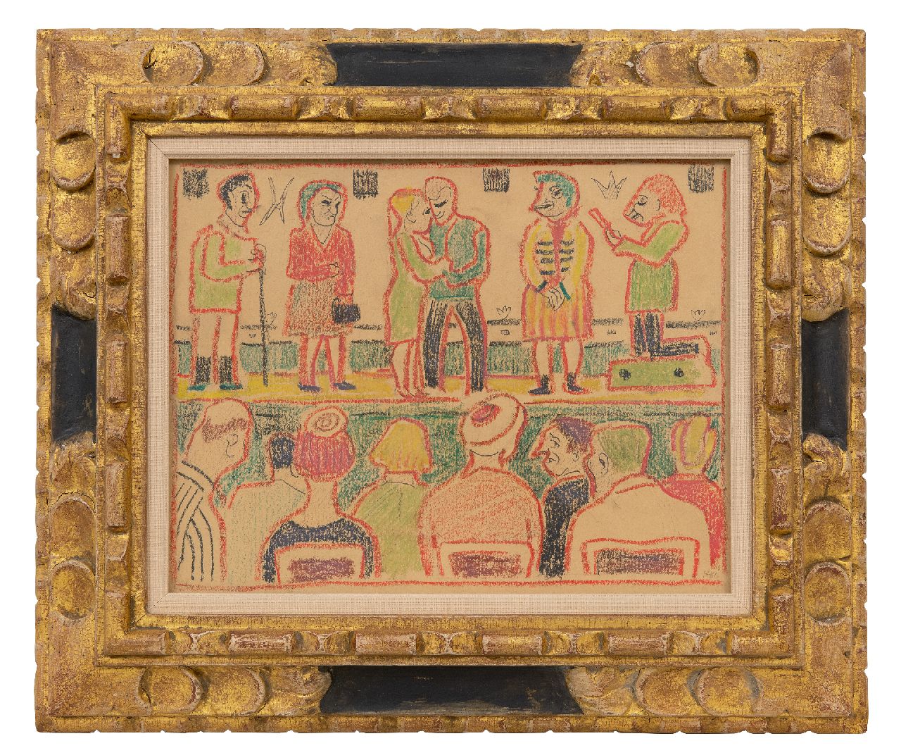 Kamerlingh Onnes H.H.  | 'Harm' Henrick Kamerlingh Onnes | Watercolours and drawings offered for sale | The theater performance, chalk on paper 23.6 x 30.6 cm, signed l.r. with mon. and executed '66