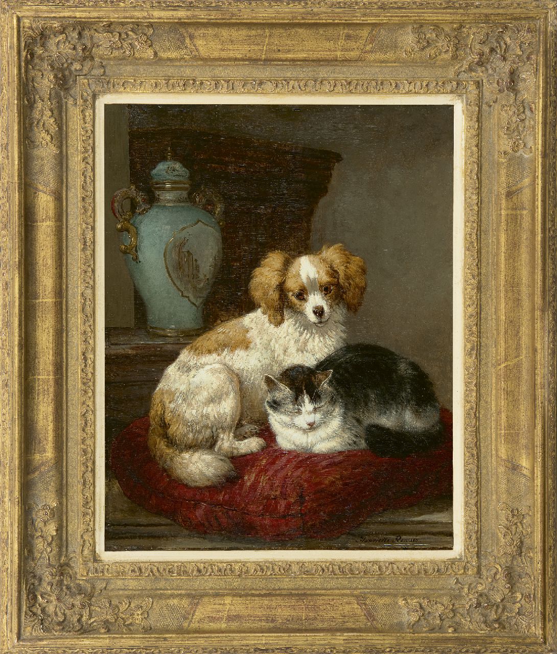 Ronner-Knip H.  | Henriette Ronner-Knip, Best friends, oil on panel 45.9 x 36.7 cm, signed l.r.