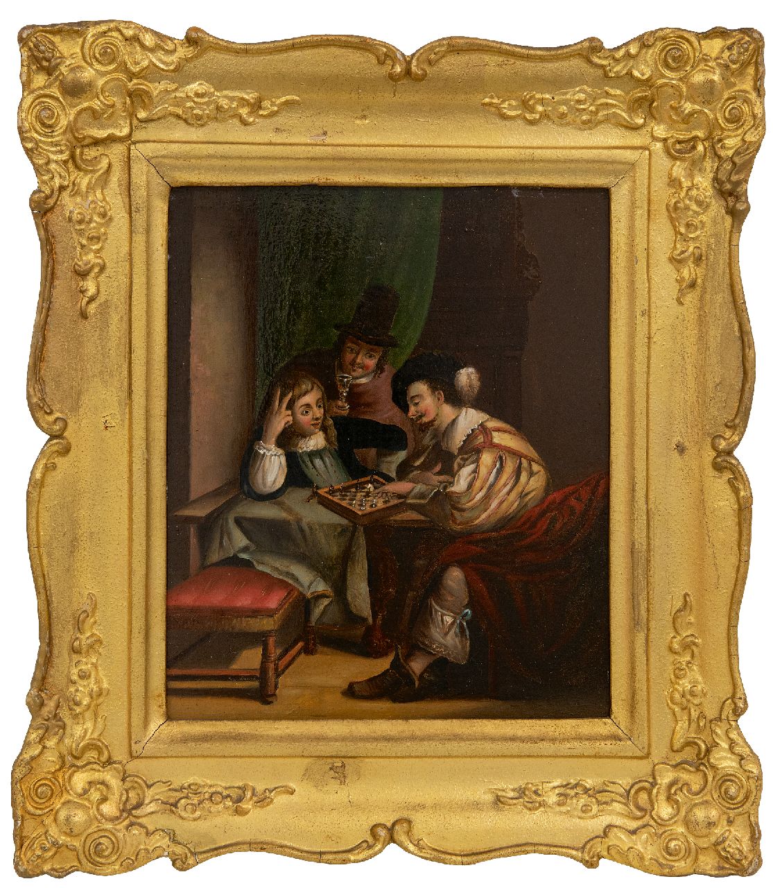 Hollandse School, 19e eeuw   | Hollandse School, 19e eeuw | Paintings offered for sale | Checkmate, oil on copper 20.4 x 17.1 cm, signed l.r. (vague)