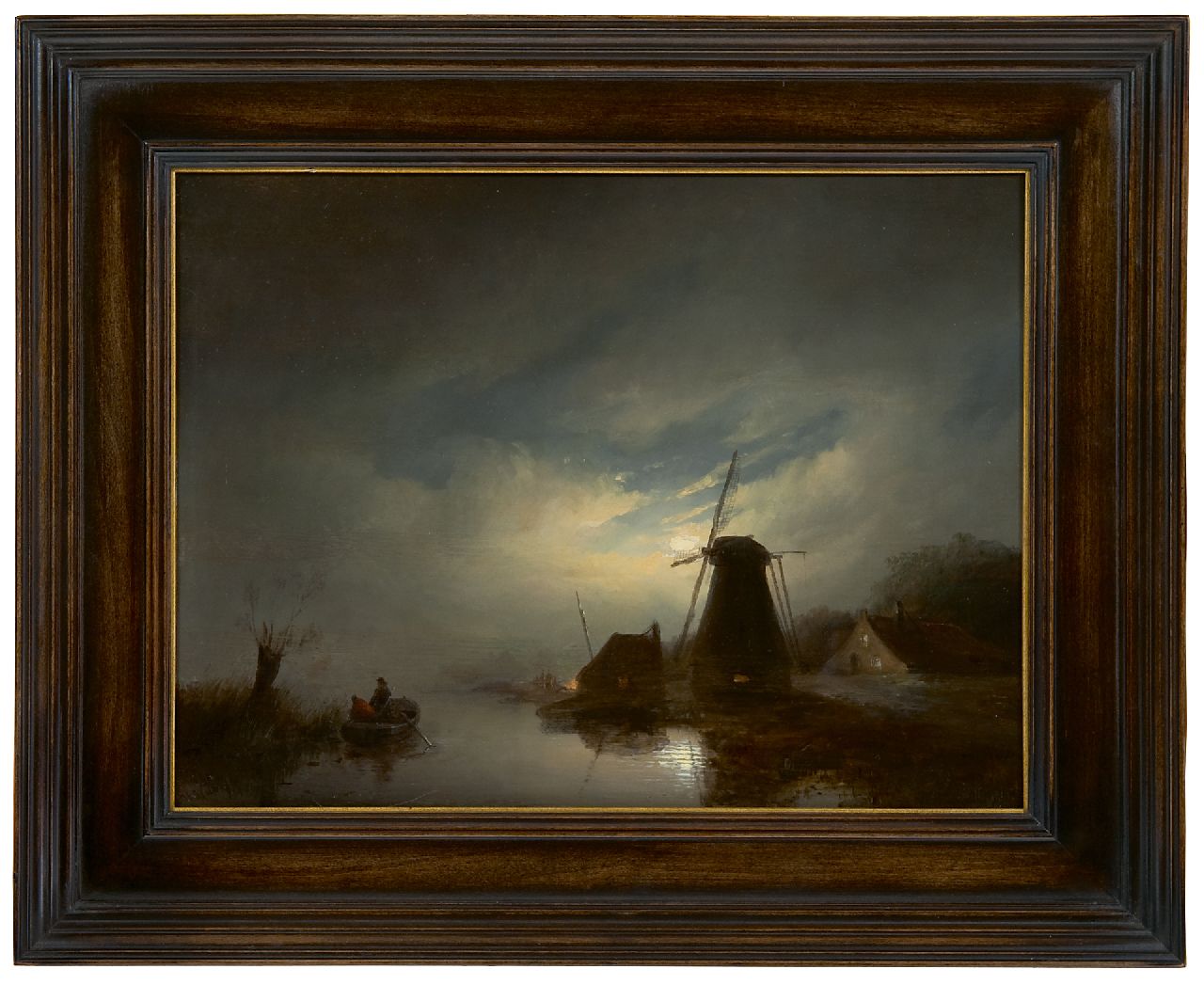 Vester W.  | Willem Vester | Paintings offered for sale | A river landscape by moonlight, oil on panel 28.1 x 37.2 cm, signed l.l.