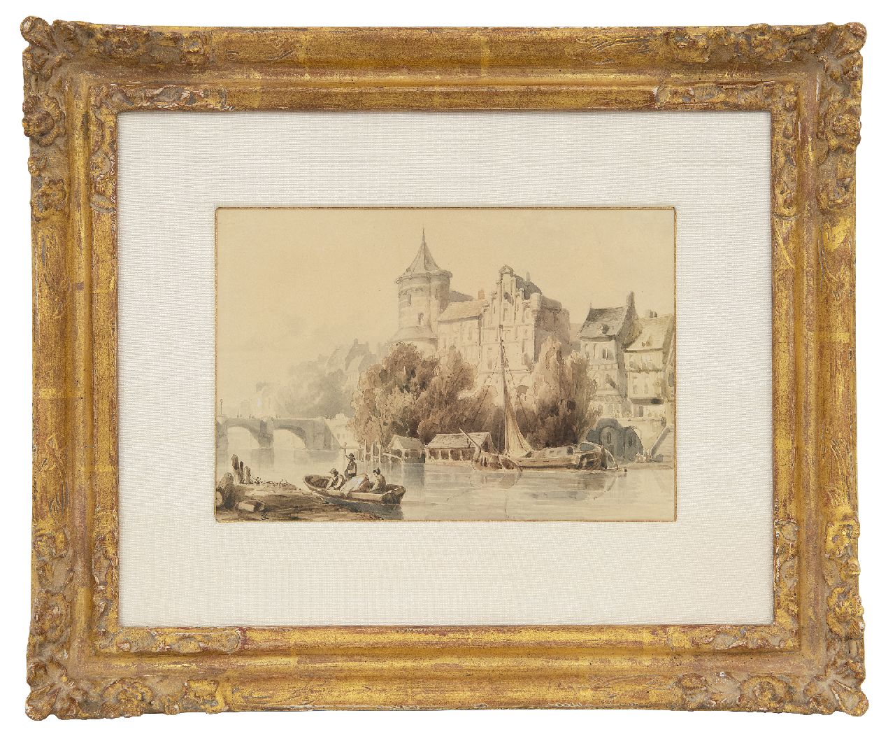 Springer C.  | Cornelis Springer | Watercolours and drawings offered for sale | A busy day along the river, sepia on paper 14.0 x 20.4 cm, signed l.l. with monogram and executed ca. 1840-1845