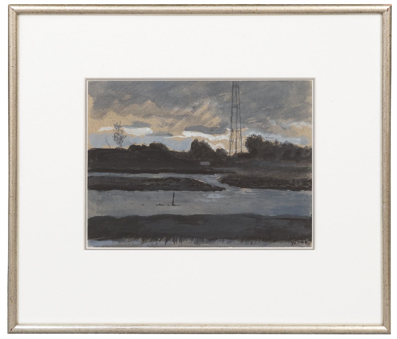 Kamerlingh Onnes H.H.  | 'Harm' Henrick Kamerlingh Onnes, A river landscape, gouache on paper 22.0 x 29.0 cm, signed l.r. with monogram and dated '70