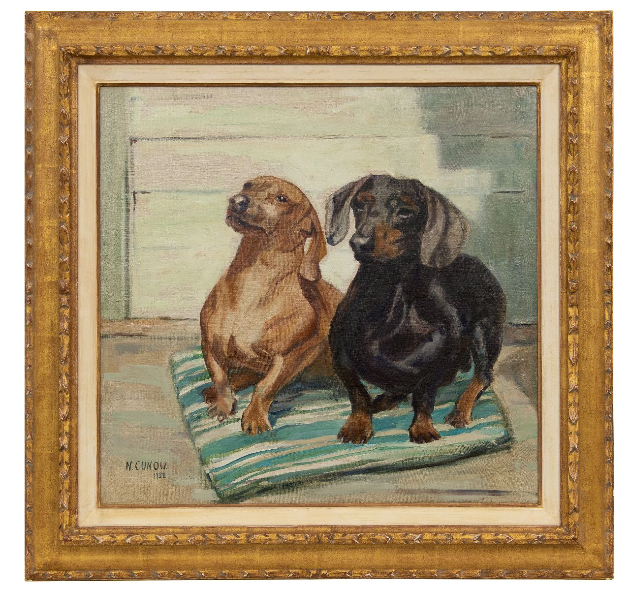 Cunow-Detjen N.  | Nelly Cunow-Detjen | Paintings offered for sale | Two short-haired Dachshunds, oil on canvas 54.0 x 56.5 cm, signed l.l. and dated 1932