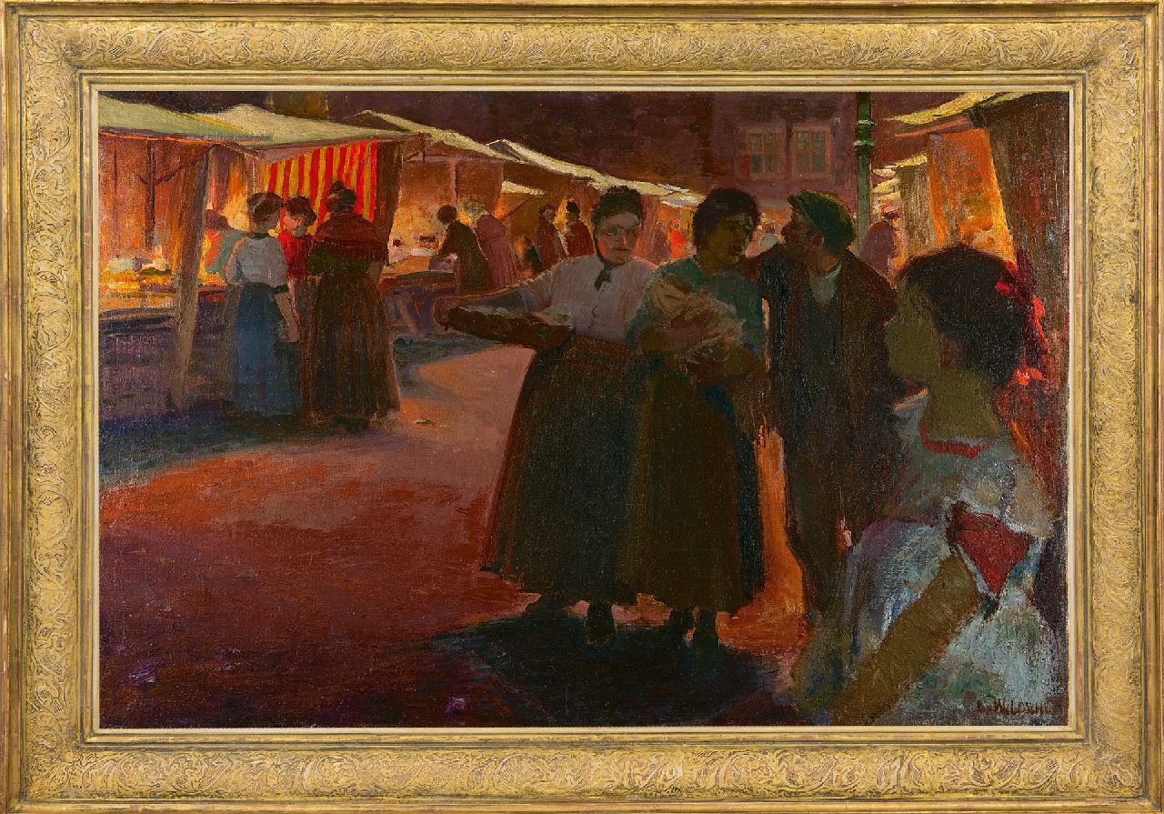 Wildschut G.P.W.  | 'George' Petrus Wilhelmus Wildschut | Paintings offered for sale | Night market in the Jewish quarter, Amsterdam, oil on canvas 66.1 x 100.1 cm, signed l.r.