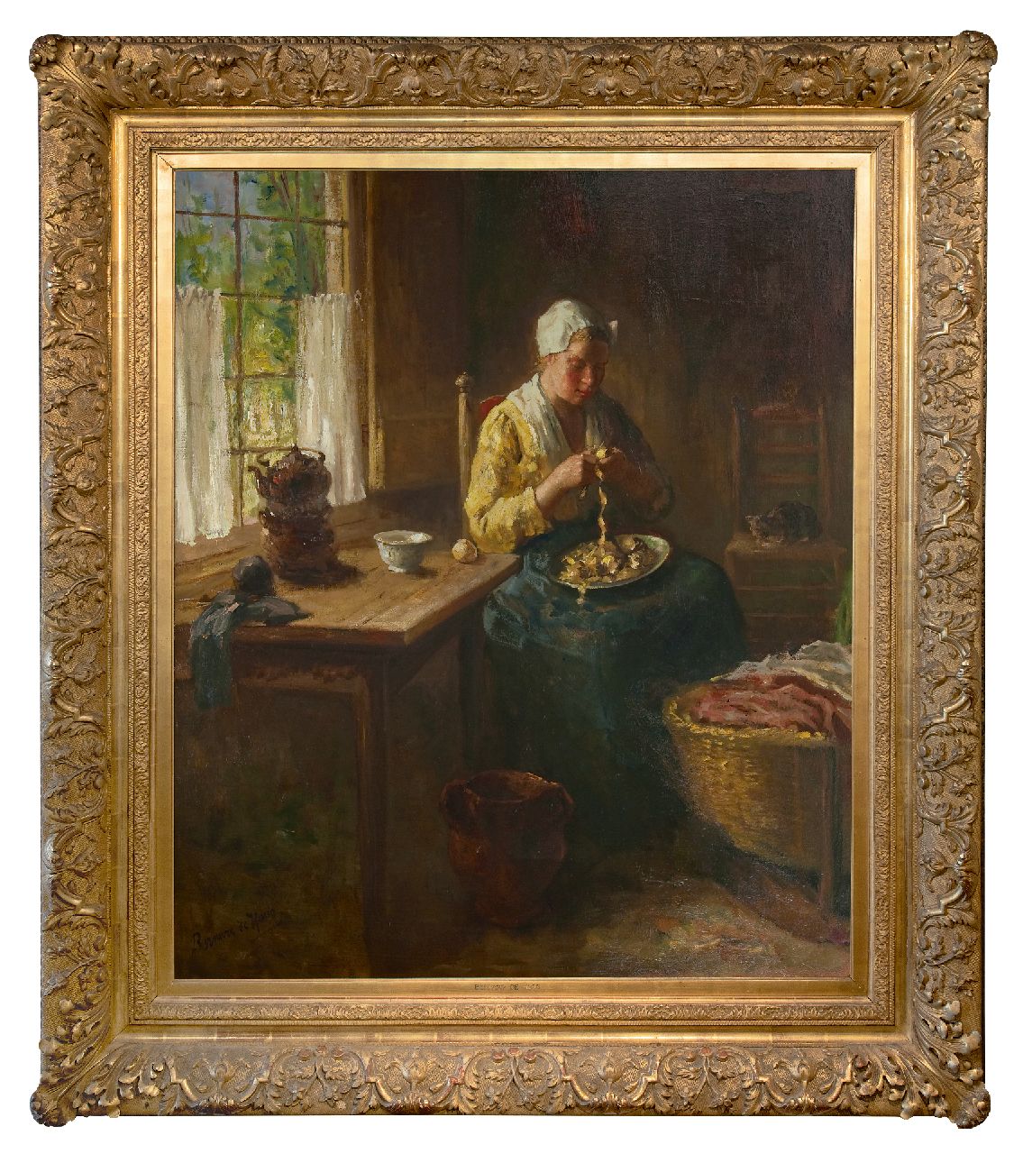 Hoog J.B. de | Johan 'Bernard' de Hoog | Paintings offered for sale | Peeling potatoes, oil on canvas 120.3 x 100.3 cm, signed l.l.