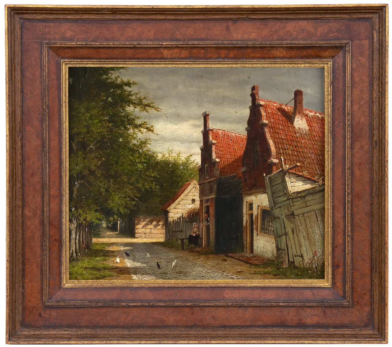 Mittertreiner J.J.  | Johannes Jacobus Mittertreiner | Paintings offered for sale | A village street in summer, oil on painter's board 35.2 x 43.0 cm, signed l.r.