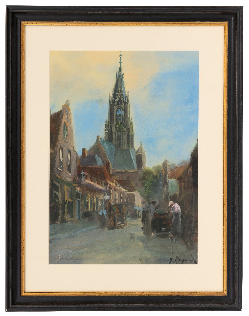Beertz  J. | J. J. Beertz | Watercolours and drawings offered for sale | A town view with the Nieuwe Kerk of Delft, watercolour on paper 38.3 x 26.6 cm, signed l.r.