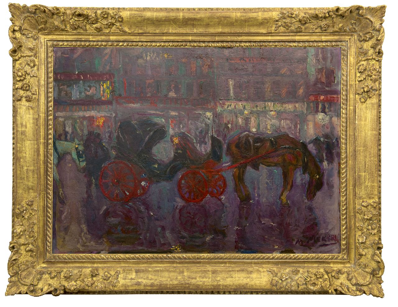 Niekerk M.J.  | 'Maurits' Joseph Niekerk | Paintings offered for sale | Waiting carriages by night, Brussels, oil on board 61.3 x 84.5 cm, signed l.r. and painted ca. 1903-1908