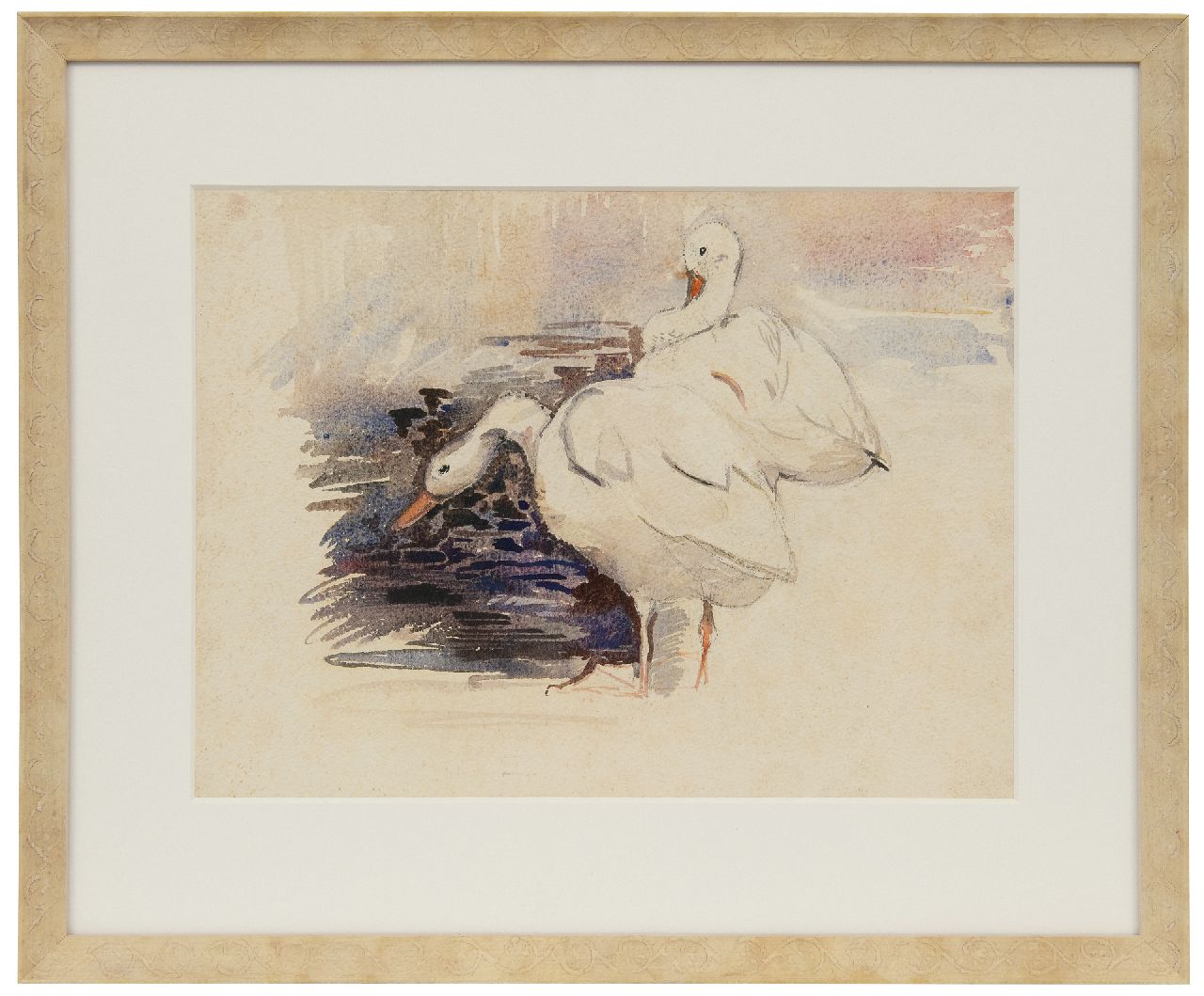 Bruigom M.C.  | Margaretha Cornelia 'Greta' Bruigom | Watercolours and drawings offered for sale | A pair of swans, watercolour on paper 26.0 x 35.0 cm