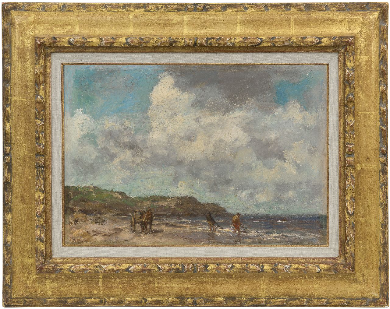 Maris J.H.  | Jacobus Hendricus 'Jacob' Maris, Shell fishermen in the breakers, oil on panel 26.3 x 37.5 cm, signed l.l.