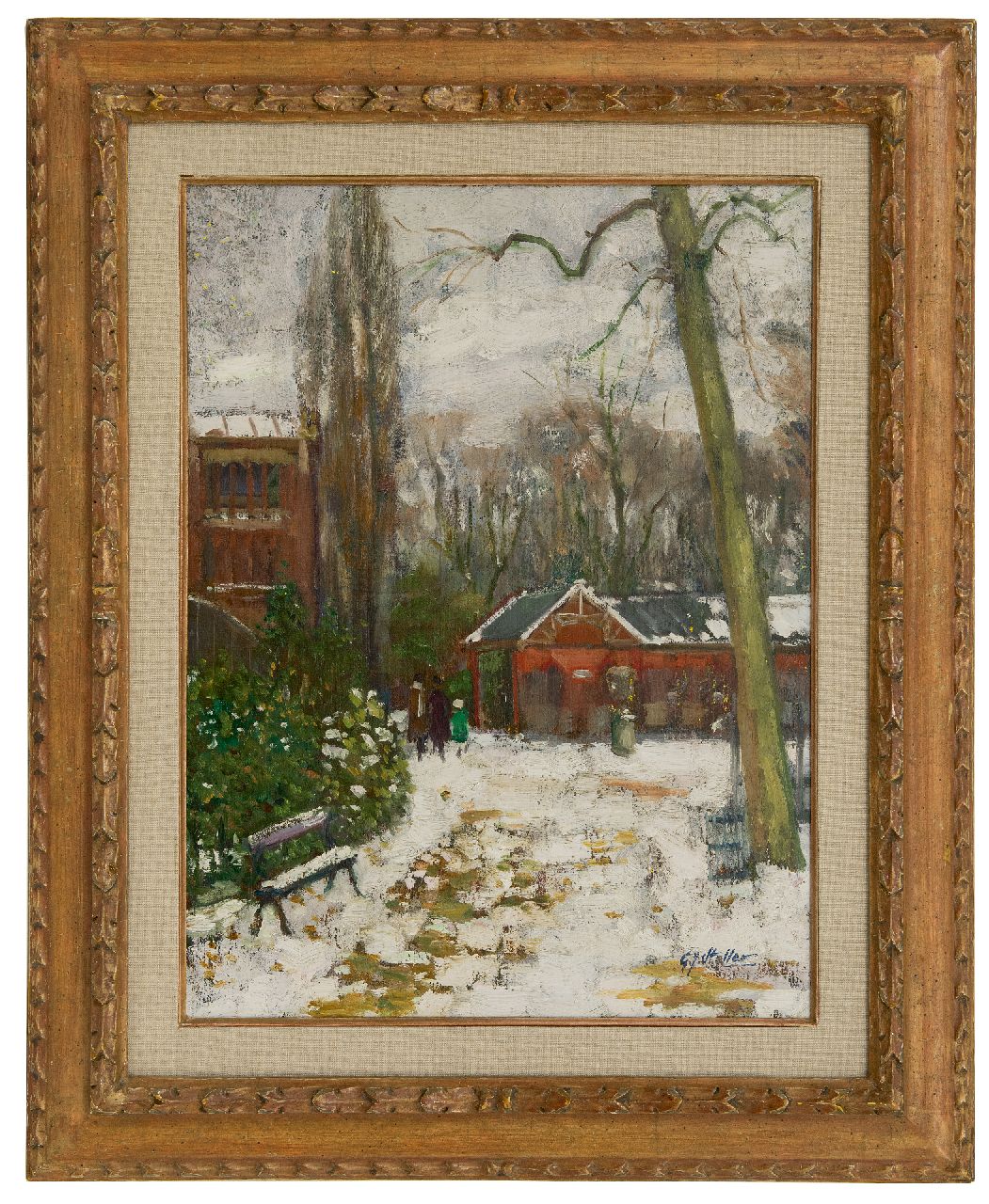 Staller G.J.  | Gerard Johan Staller, Artis in wintertime, oil on canvas 53.3 x 41.3 cm, signed l.r. and painted ca. 1910