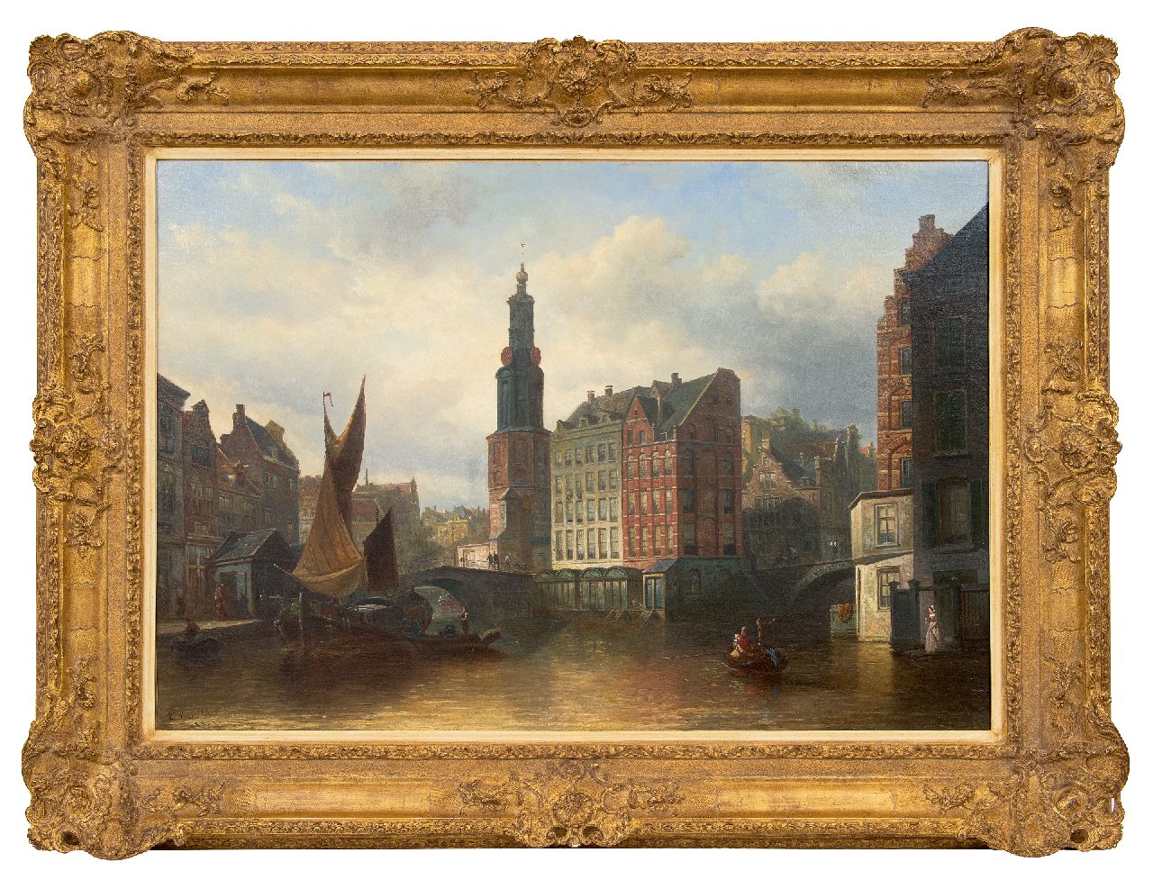 Bommel E.P. van | Elias Pieter van Bommel, View on the Munt tower, Amsterdam, oil on canvas 63.3 x 92.7 cm, signed l.l. and dated 1883