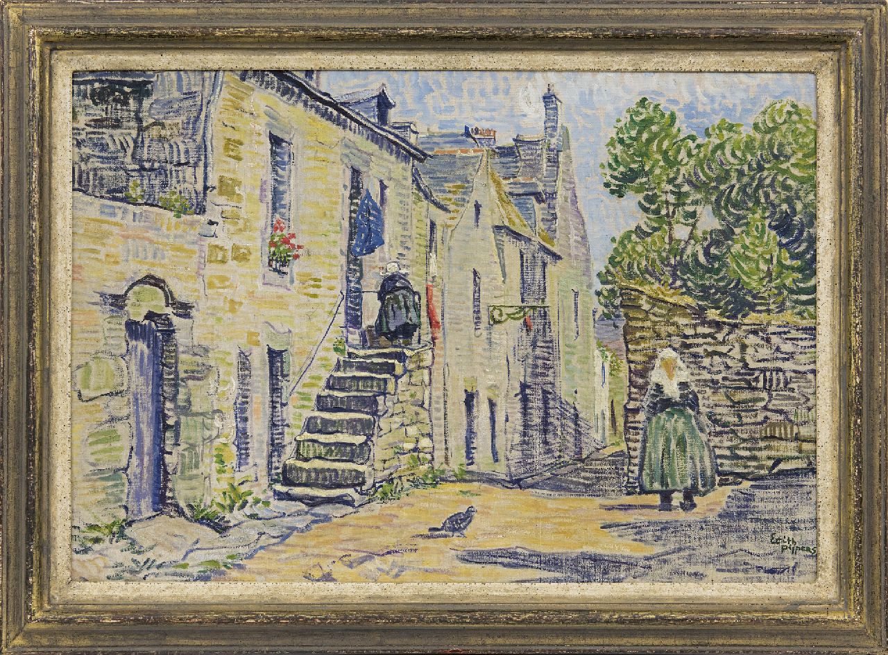 Pijpers E.E.  | 'Edith' Elizabeth Pijpers | Paintings offered for sale | A sunny street, Zeeland, oil on canvas laid down on board 38.4 x 54.7 cm, signed l.r.