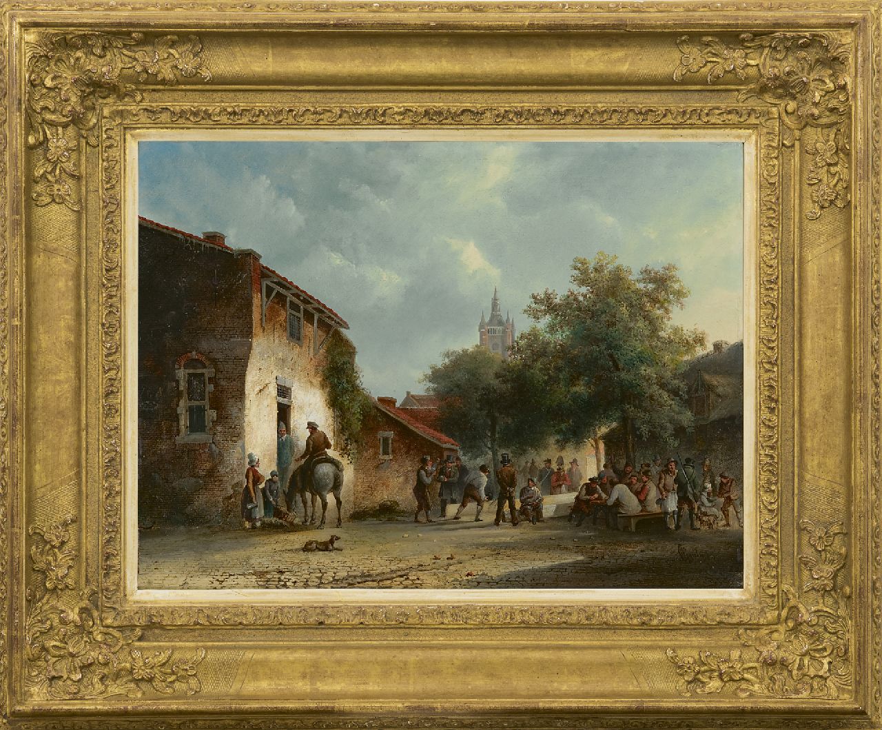 Gijselman W.  | Warner Gijselman | Paintings offered for sale | Playing skittles on the village square, oil on panel 34.1 x 46.7 cm, signed l.r.