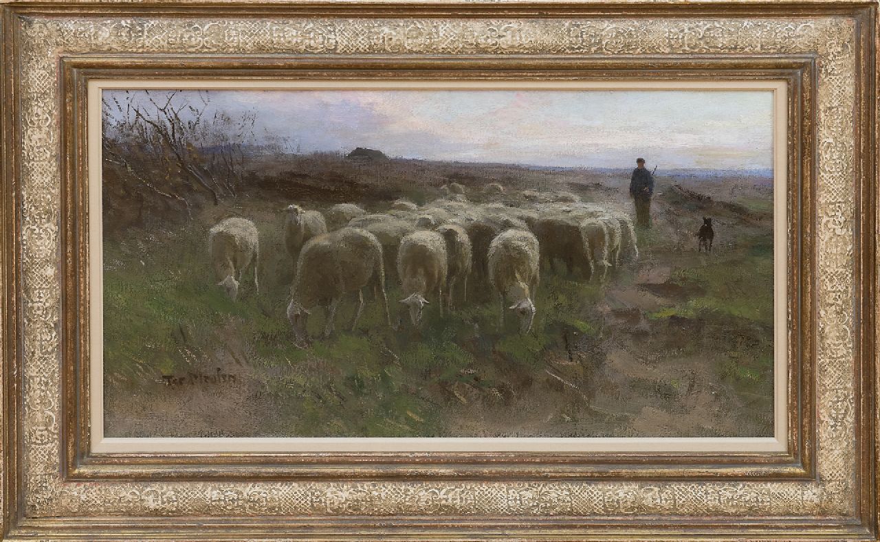 Meulen F.P. ter | François Pieter ter Meulen, Shepherd with his flock, oil on canvas 34.6 x 61.3 cm, signed l.l.