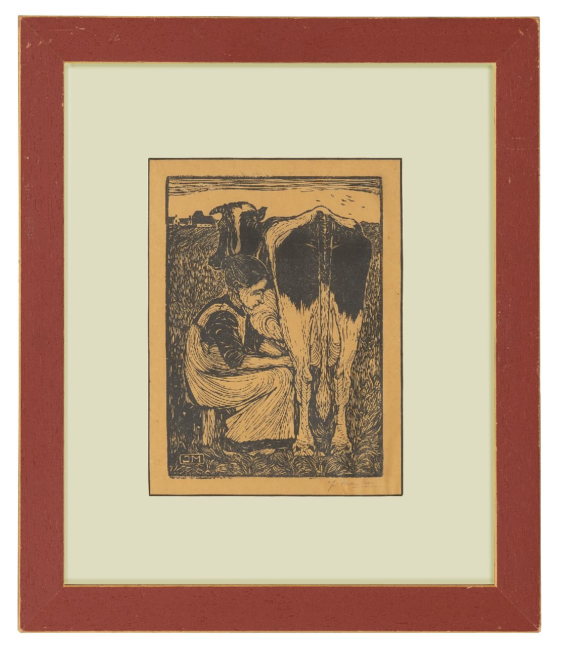 Mankes J.  | Jan Mankes, Milking the cow, woodcut on paper 19.2 x 14.2 cm, signed l.r. in full (in pencil) and with mon.in the block and executed ca 1914