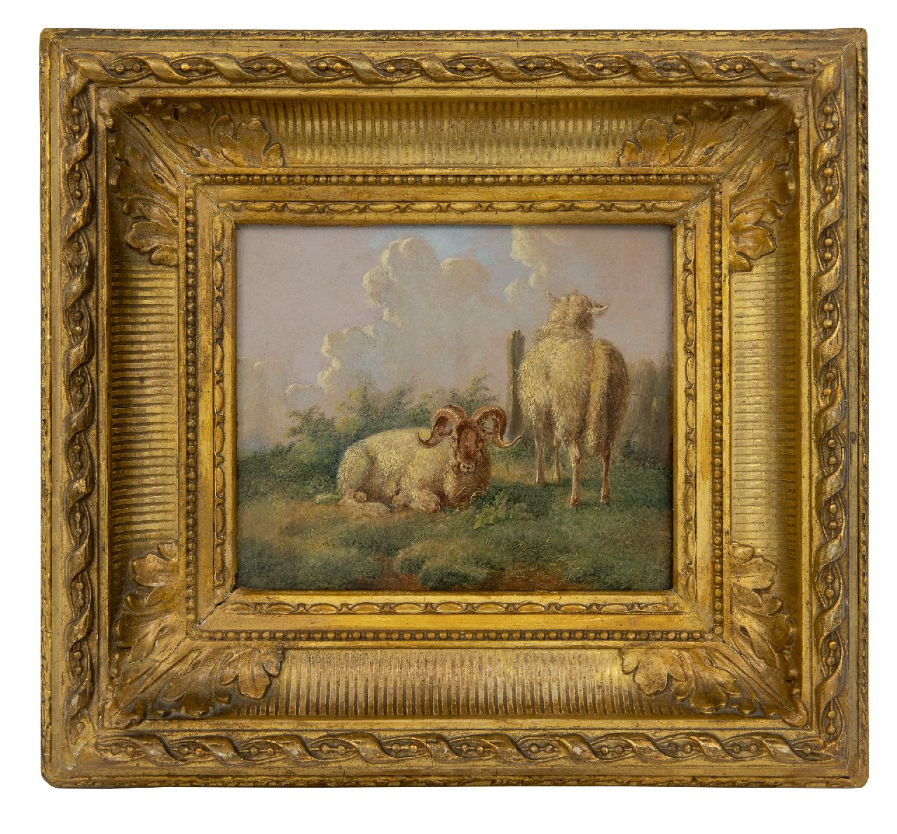 Verhoesen A.  | Albertus Verhoesen | Paintings offered for sale | Sheep on a summary pasture, oil on panel 14.5 x 16.5 cm, signed r.o.t.c. and dated 1845