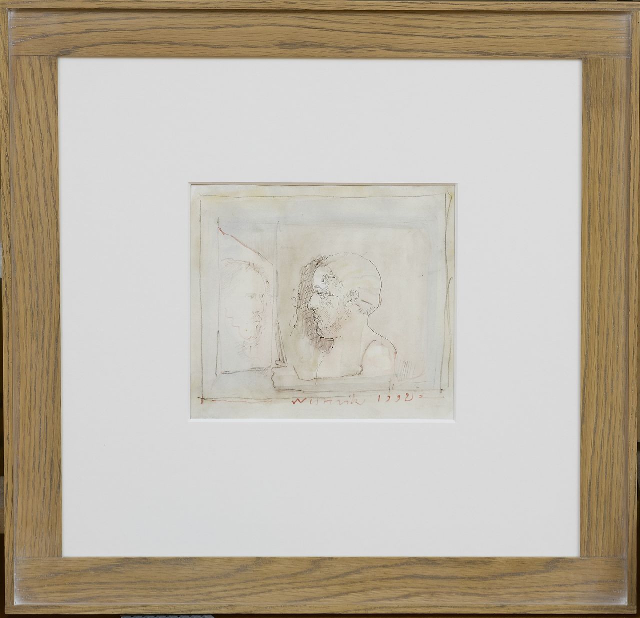 Westerik J.  | Jacobus 'Co' Westerik | Watercolours and drawings offered for sale | Man with knife and mirror-reflection, watercolour, blackchalk and ink on Japanese paper 19.0 x 21.0 cm, signed l.c. and dated 1992