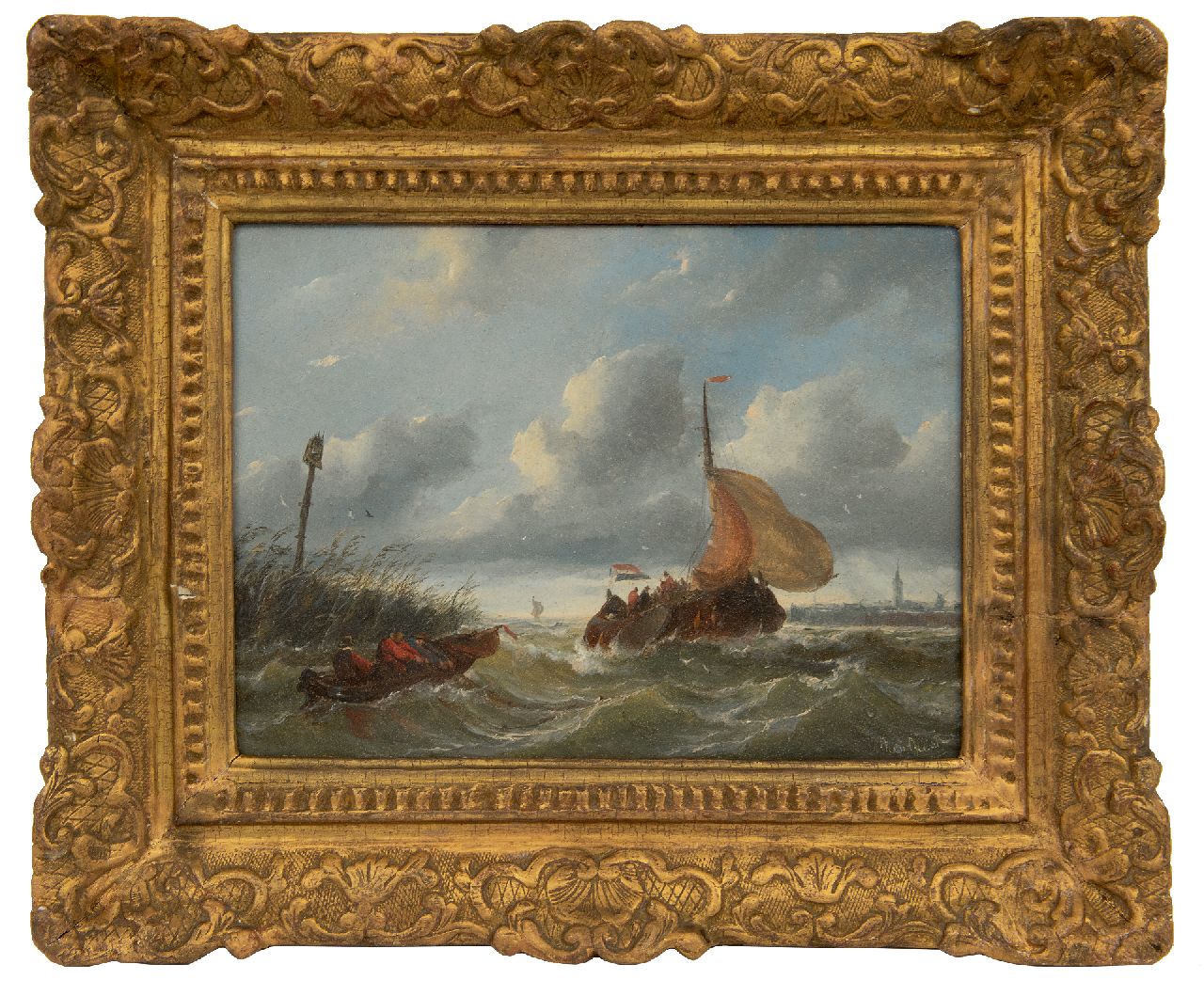 Beest A. van | Albertus van Beest | Paintings offered for sale | A boyer entering a harbour in choppy weather, oil on panel 23.5 x 33.6 cm, signed l.r.