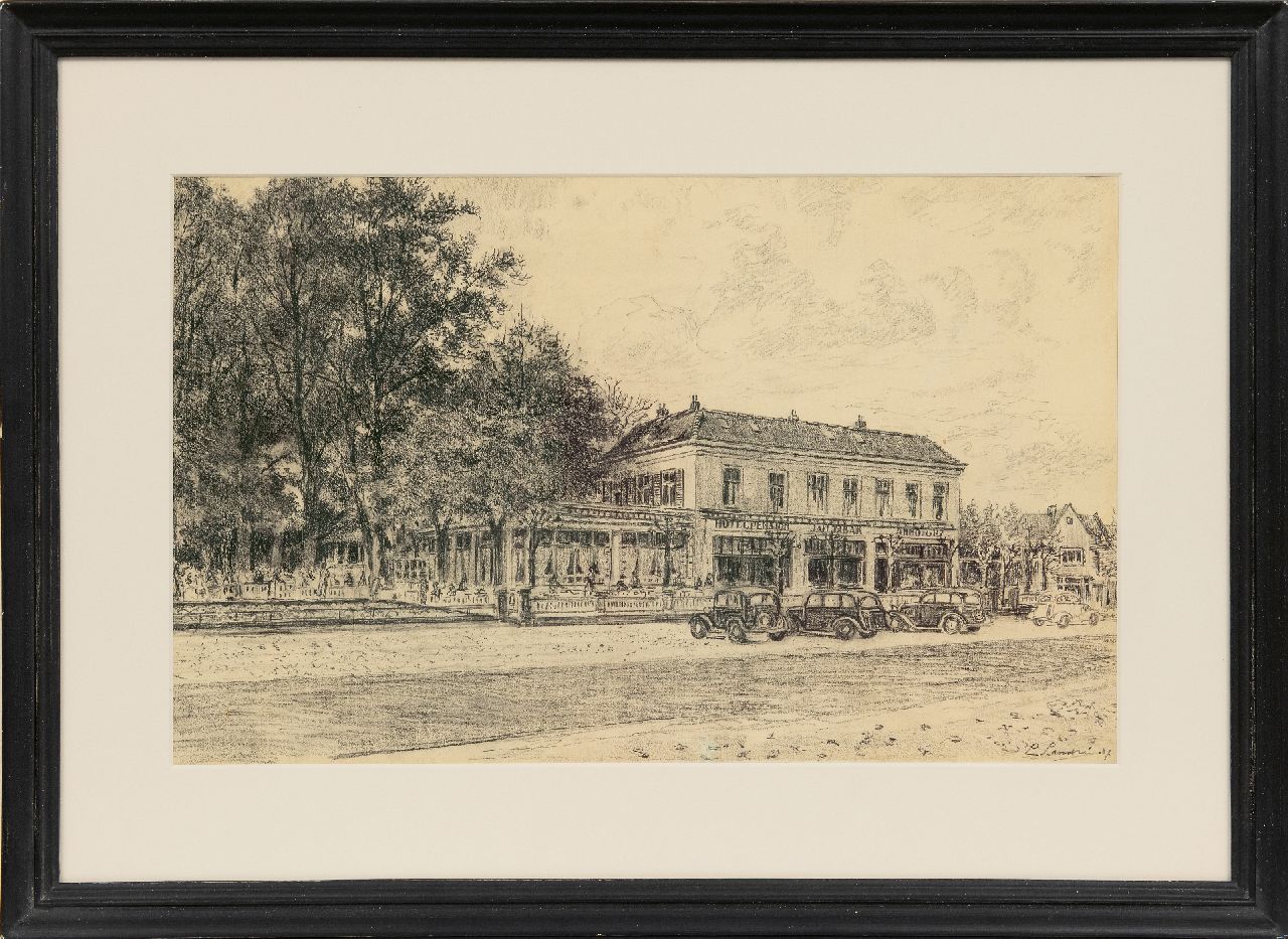 Landré J.C.L.  | Jean Charles 'Louis' Landré | Watercolours and drawings offered for sale | Hotel Jan Tabak in Bussum, chalk on paper 32.0 x 51.5 cm, signed l.r. and dated '37