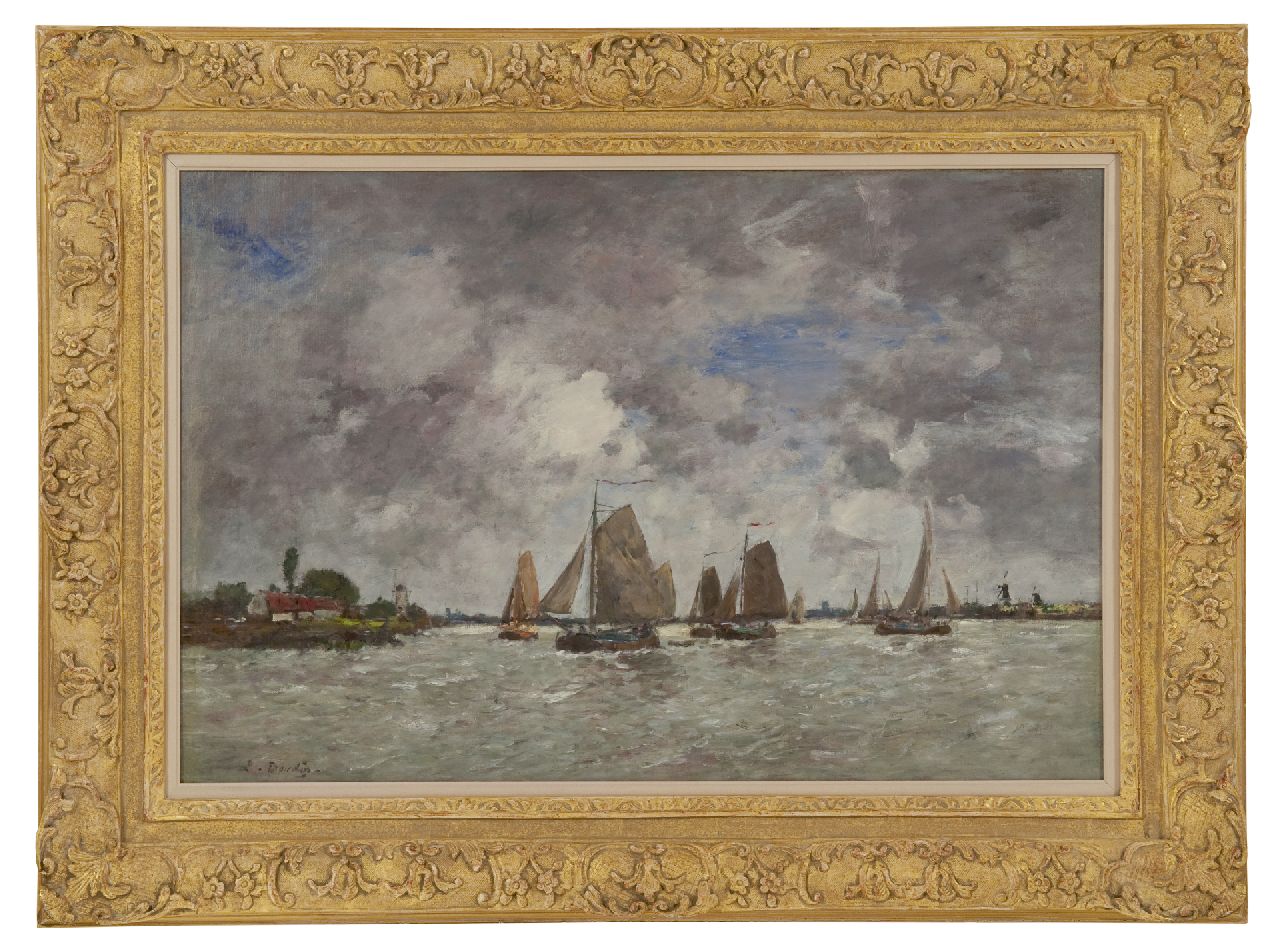 Boudin E.L.  | 'Eugène' Louis Boudin, Sailing ships on the Maas, oil on canvas 49.7 x 74.2 cm, signed l.l.