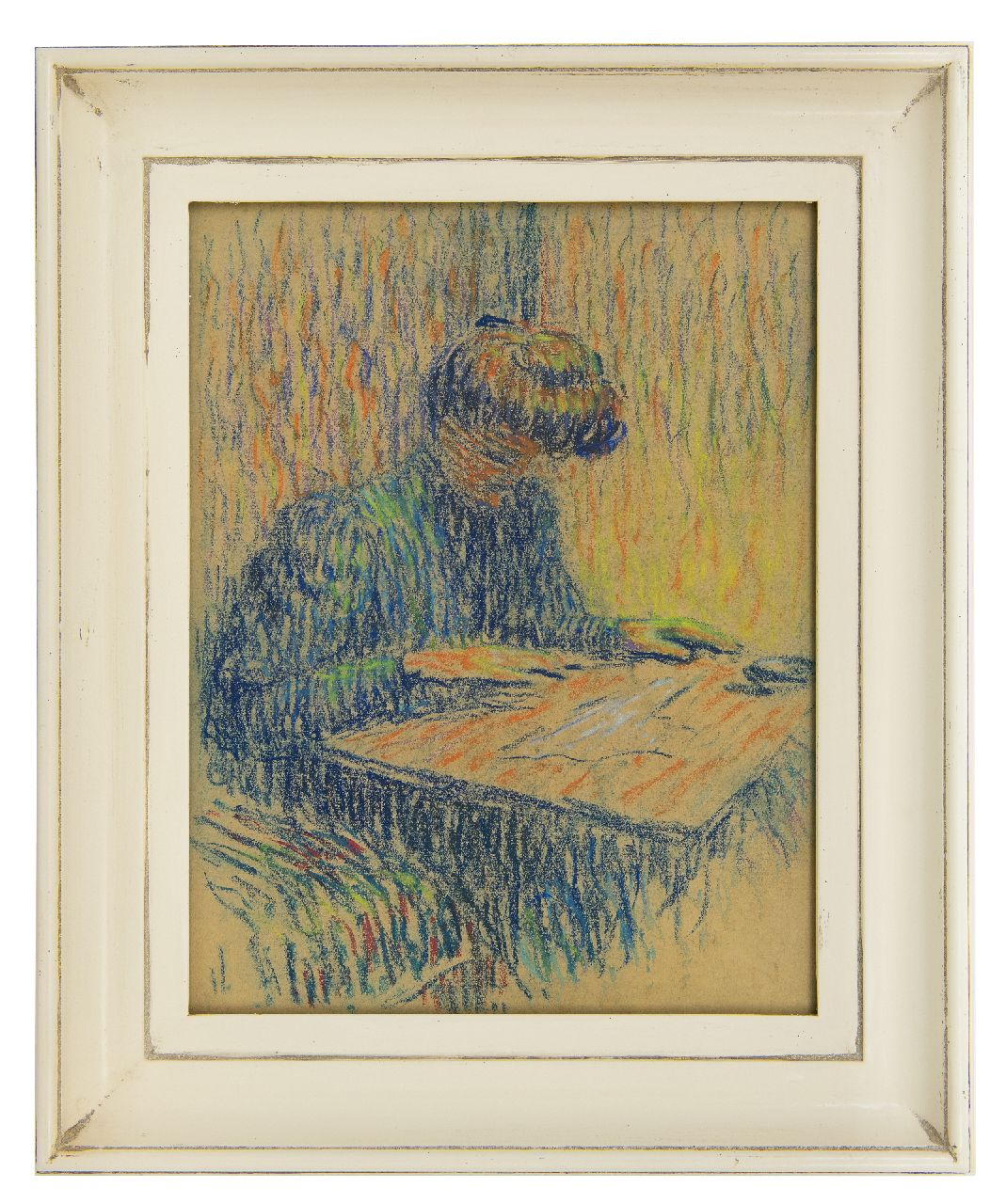 Jouhaud L.  | Léon Jouhaud | Watercolours and drawings offered for sale | The embroidery, chalk on paper 32.3 x 24.8 cm, signed l.r. monogram and painted in 1909