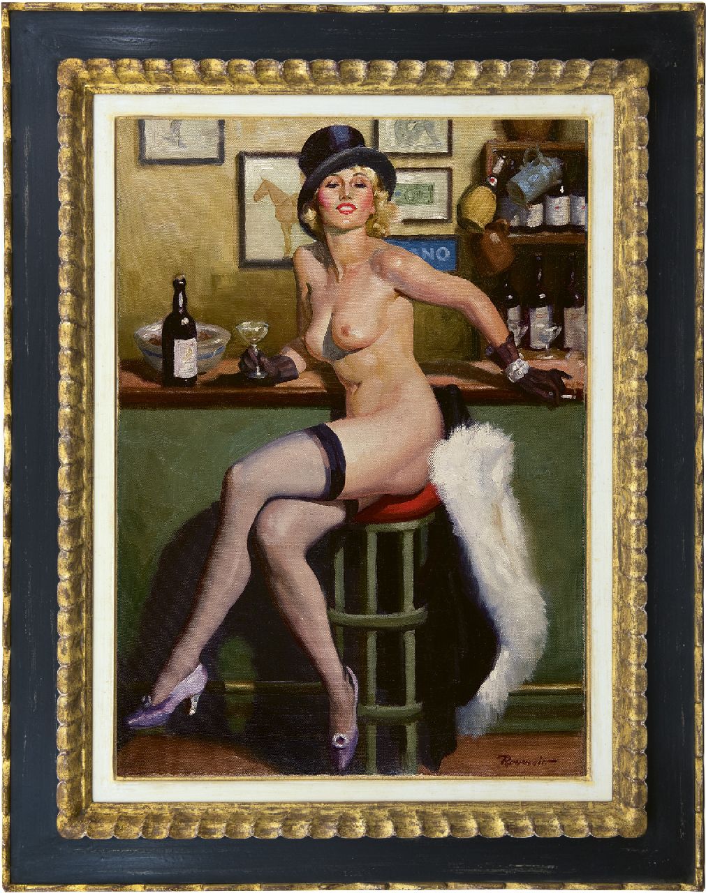 Reusswig H.W.  | Henry 'William' Reusswig, Entertainment at the bar, oil on canvas 71.6 x 51.1 cm, signed l.r. and painted in the 1930s