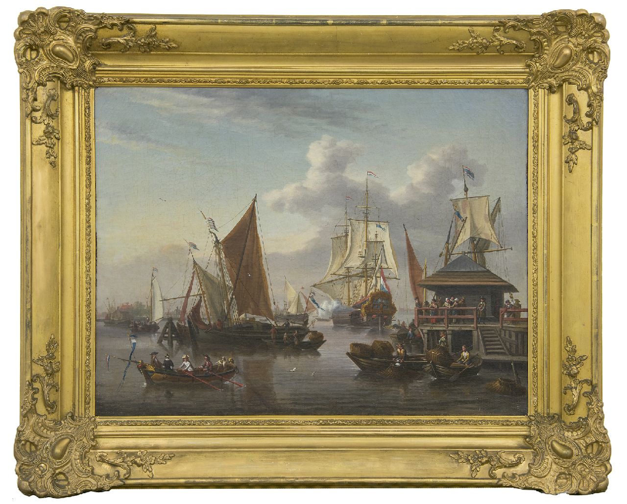 Blaauw J. de | Johannis de Blaauw, A view on the IJ near Amsterdam with one of the 'bothuisjes', oil on canvas 48.3 x 64.5 cm